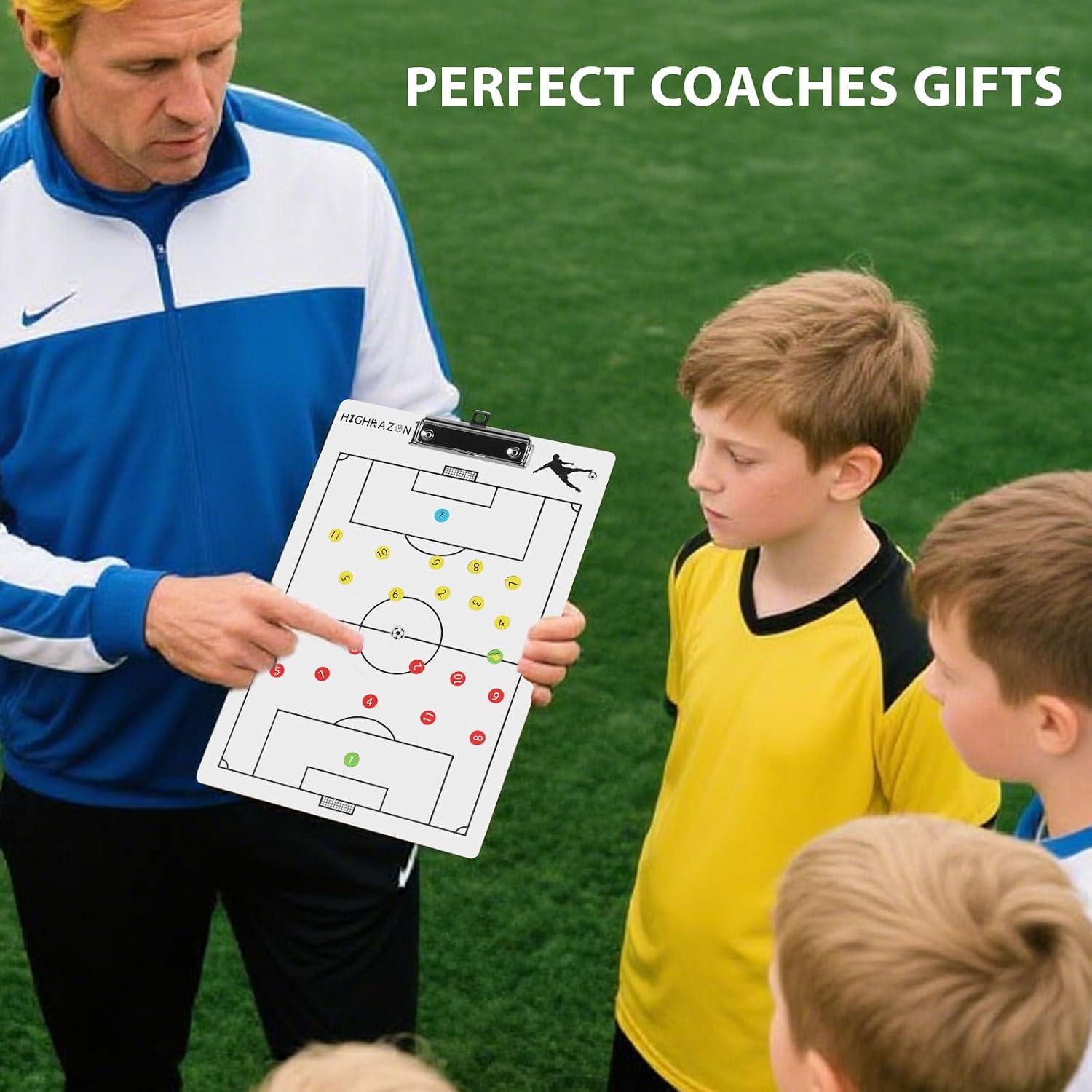 Magnetic Soccer Coaches Clipboard, White Double-Sided Dry Erase Coach Board, Tactics Whiteboard with Color Magnetic Sticker and 2 Markers for Coaches Gift - Image 9