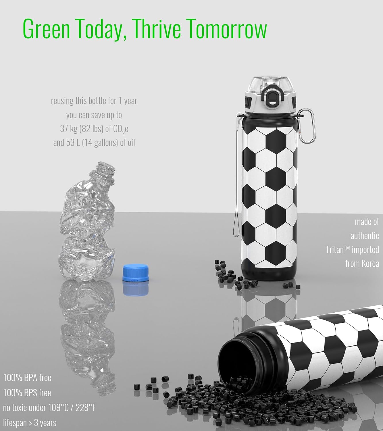 MYFOREST Soccer Water Bottle, Lightweight, Quick-Open Chug Lid/Straw | 360° Leak-Proof, Drop/Scratch Resistant for Sports/Travel/Gym/Office, Unique Fan Gift, 32oz/1L Daily Hydration - Image 6