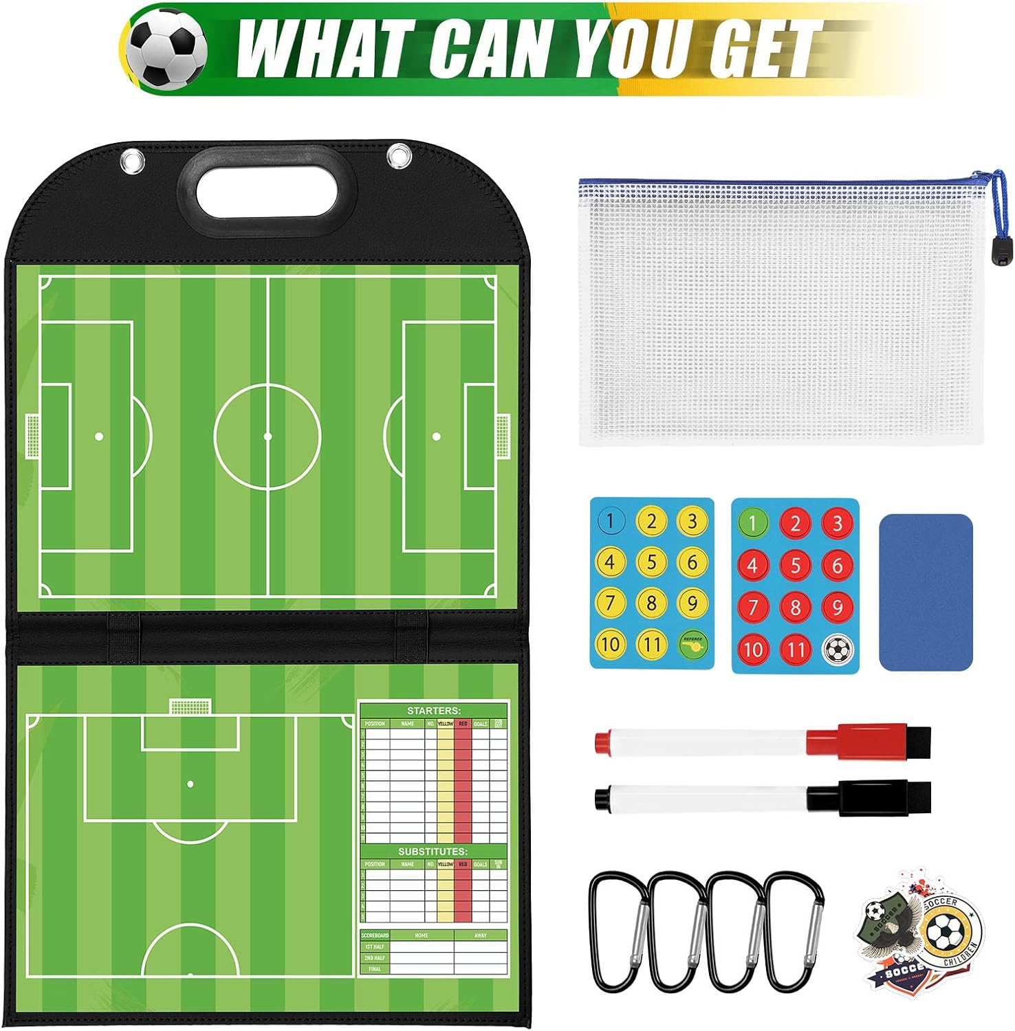 Magnetic Coaching Board – Foldable Dugout Display with Carry Handle, Leather-Covered Double-Sided Strategy & Lineup Planner for Baseball, Softball and Soccer - Image 3