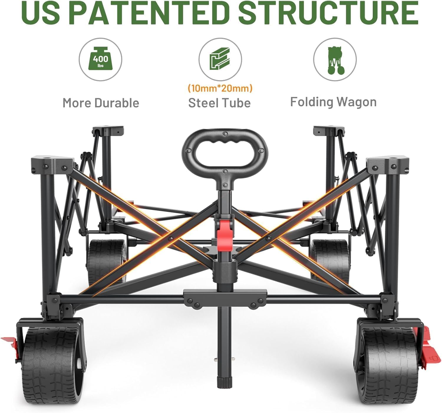 Timber Ridge 600L Beast Wagon 55.25" L Folding Cart with w/Big Wheels | Cargo Net & Tailgate, 26" W Extra Wide, 500lbs Heavy Duty All Terrain Collapsible Carts for Camping,Sports, Dogs, Grey - Image 5