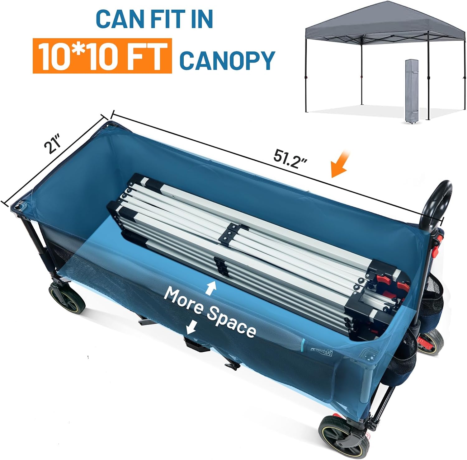 Timber Ridge 51.2'' Extended Collapsible Wagons Carts Foldable | 500LBS Heavy Duty Sports Wagon with Adjustable Handle, 400L Capacity Portable Cart for Camping Shopping - Image 5