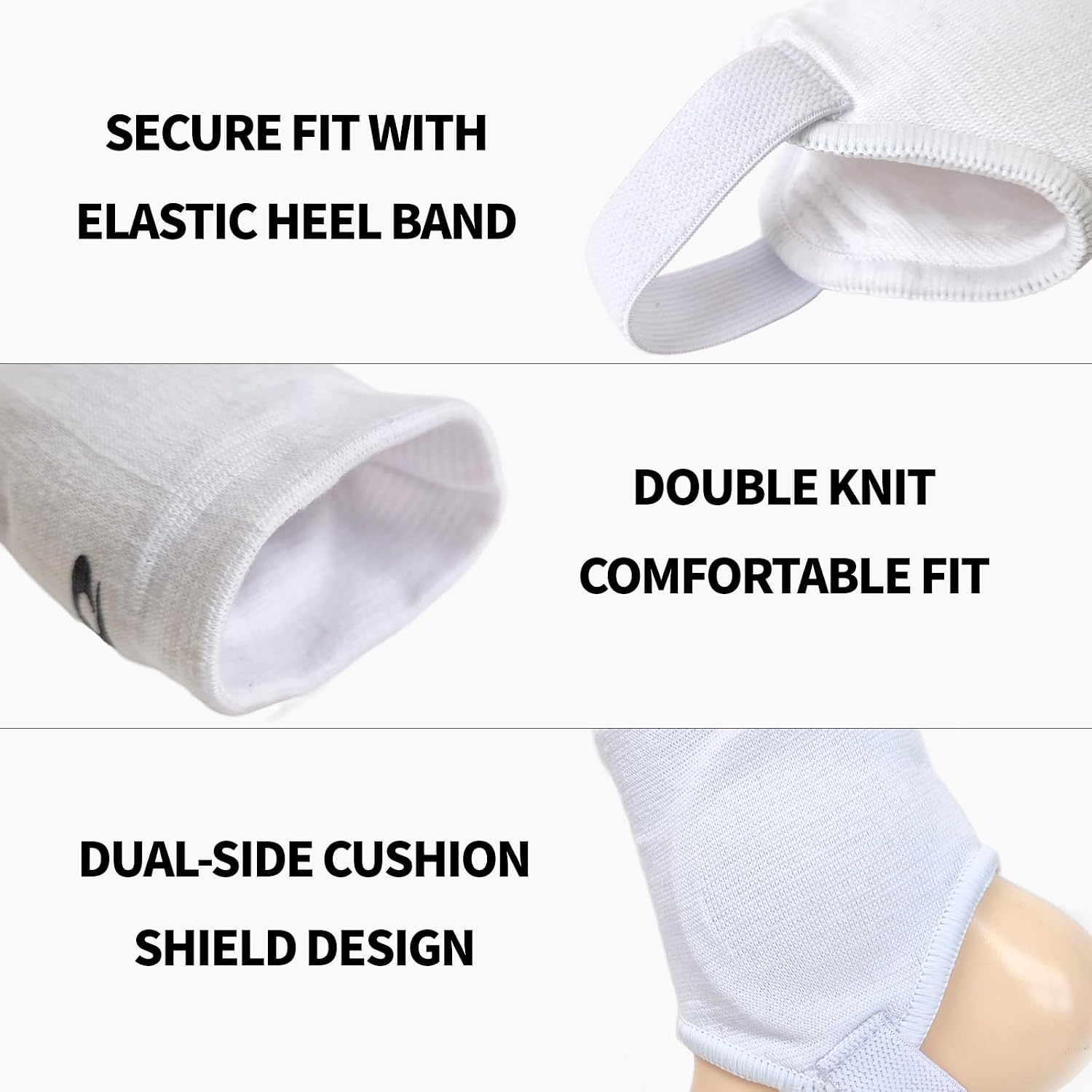 COELO Ankle Guards for Soccer (1 Pair) | Dual-Side Cushioning with Plastic Support Pads & Elastic Heel Band | Breathable Ankle Guard for Sports Football Activities | Left & Right Set (White) - Image 2