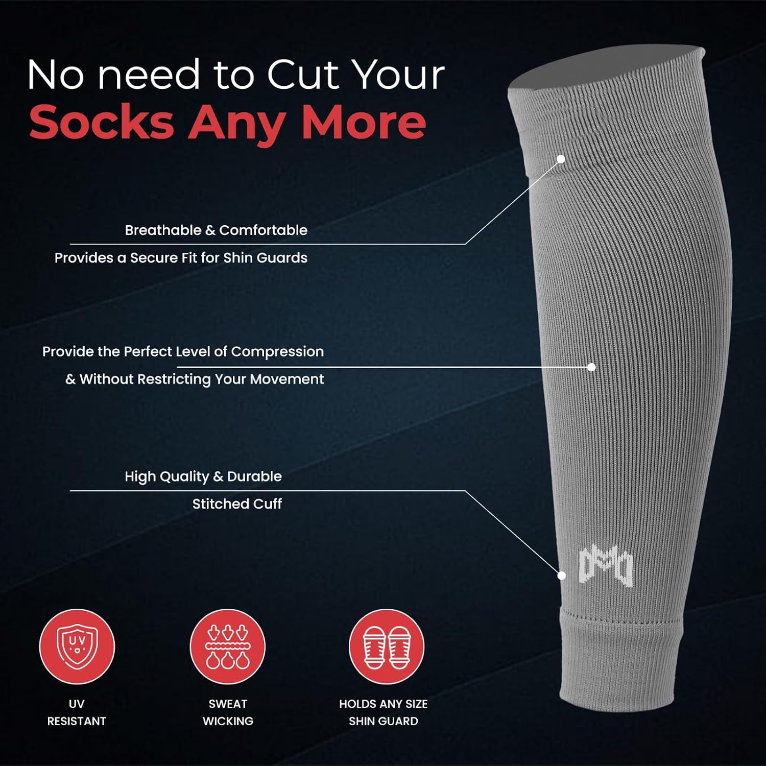 Pre Cut Soccer Sock Sleeves, Companion for Soccer Grip Socks, Securely Holds Shin Guards, Compression Leg Warmer - Image 2