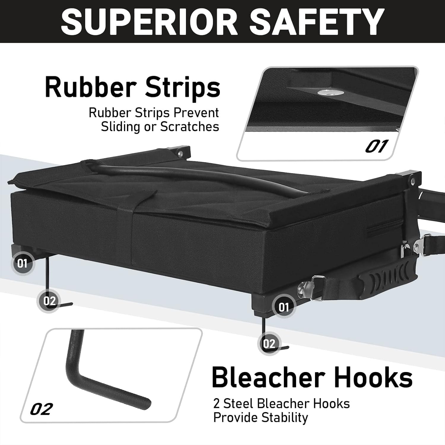 Stadium Seats with Back Support, Padded Bleacher Seat Cushion | Wide Bleacher Chairs with Back and Cushion, Portable Folding Stadium Chair with Shoulder Strap and Storage Pockets for Games - Image 9