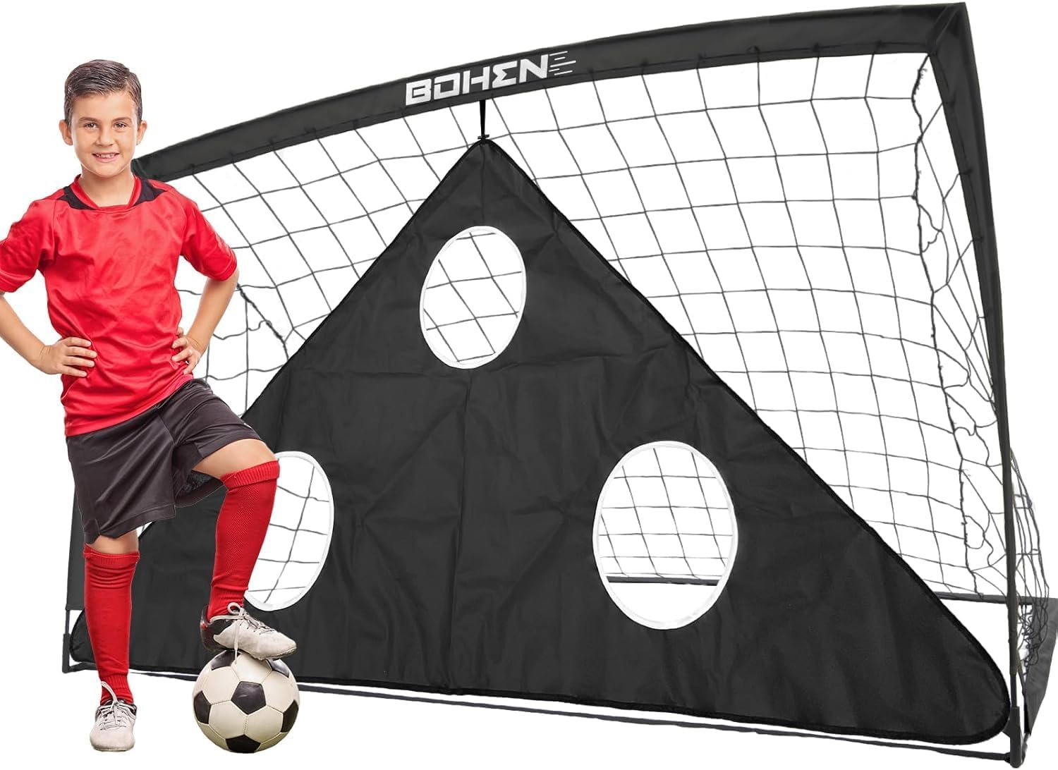 Soccer Goals for Backyard, 6x4 / 9x5 FT Soccer Net with Target Gate | Easy Set Up, Foldable Frame, Stable Poles and Durable Soccer Net, with Carry Bag & Fastening Nails, Indoor and Outdoor Use