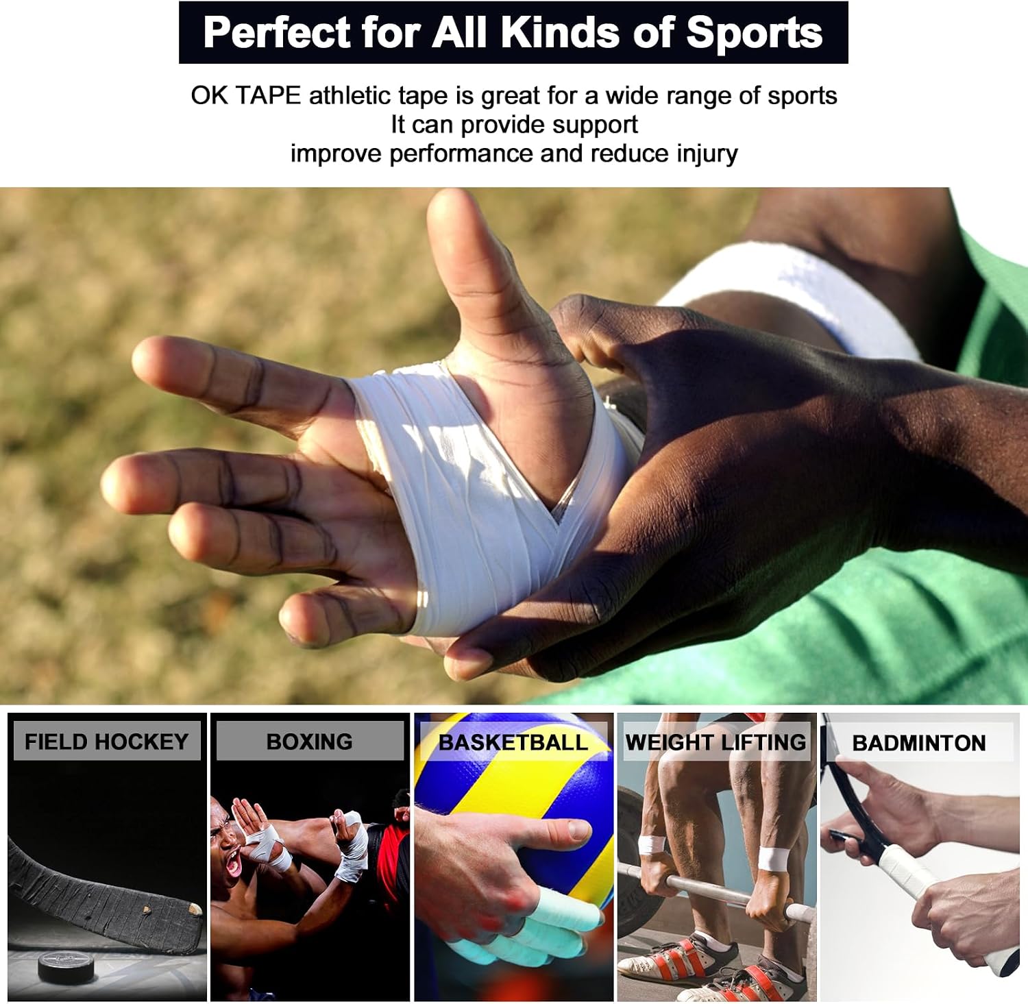OK TAPE Athletic Sports Tape 4 Packs 45ft Per Roll Red Strong Adhesion | for Athlete & Sport Trainers & First Aid Injury Wrap, Perfect for Fingers Ankles Wrist on Bat, Hockey Stick - Image 6