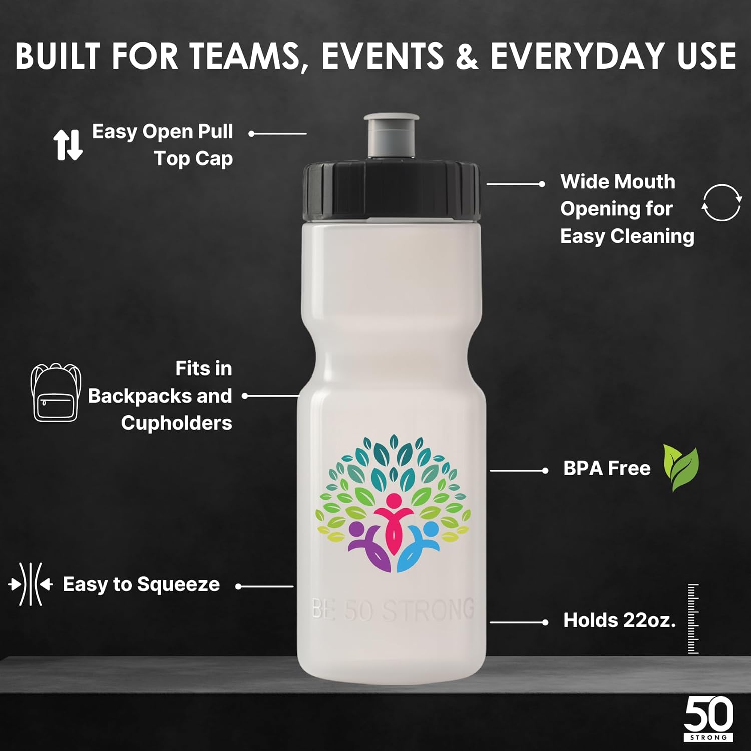 50 Strong | Custom Water Bottles, 24-Pack, 22 oz, Personalized, Logo Ready - Image 2