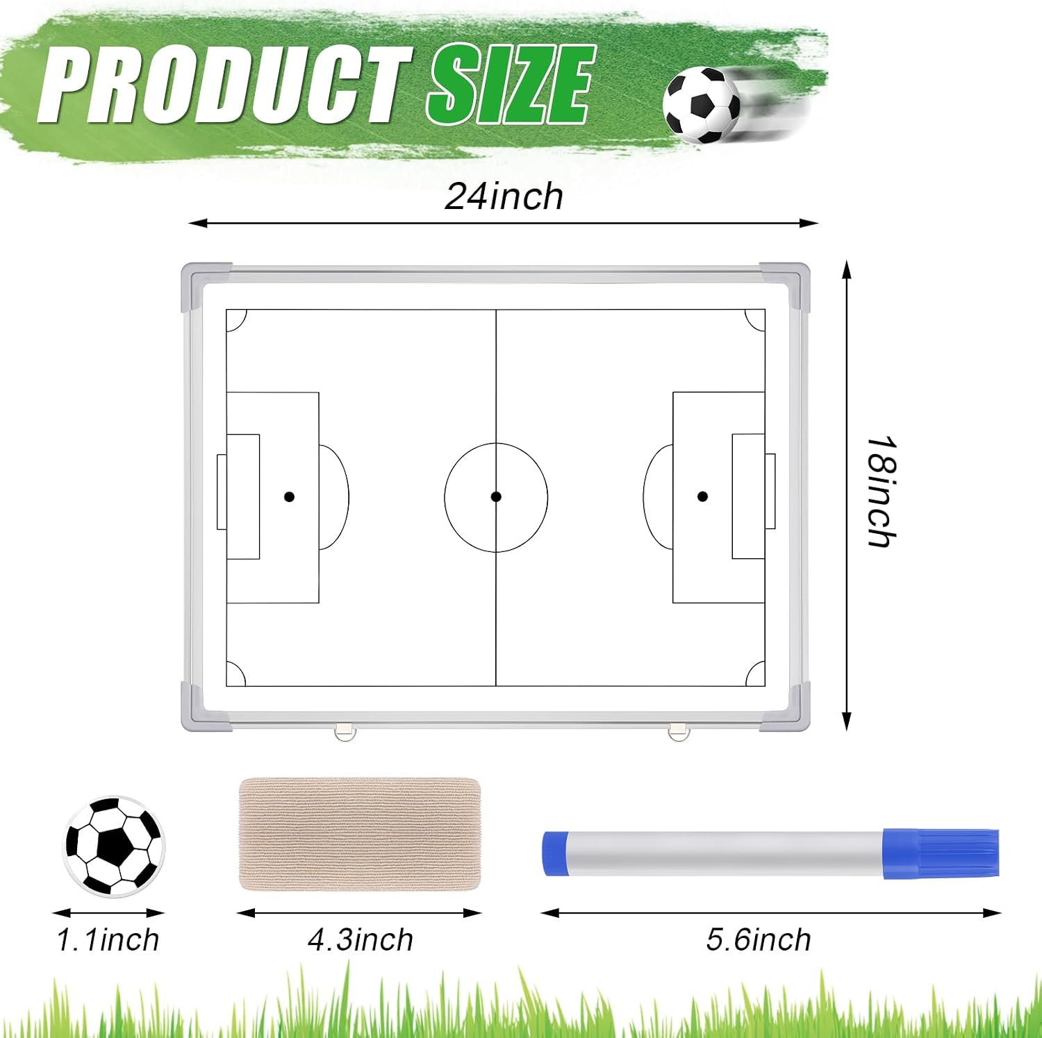 24" x 18" Soccer Magnetic Coaching Board Double-Sided Dry Erase Tactics Whiteboard, Portable Tactical Board Equipped with Magnet Numbers, Marker Pen, Eraser and Zipper Bag - Image 2