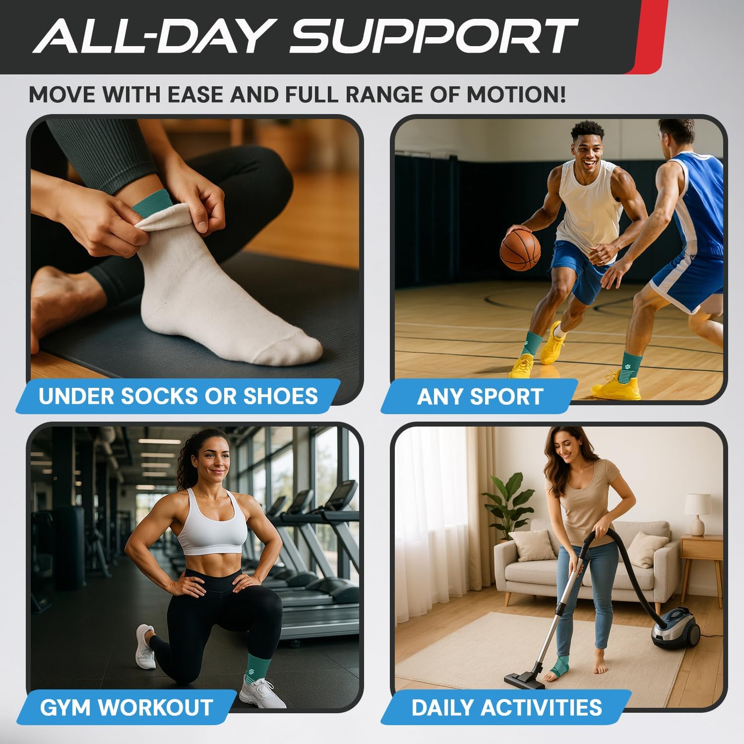 Sleeve Stars Ankle Brace for Women & Men, Ankle Wrap for Sprain, Compression Sleeve for Plantar Fasciitis Relief, Easy Customizable Support: w/ Removable Strap (Single/M:10"-12"/Turquoise) - Image 4