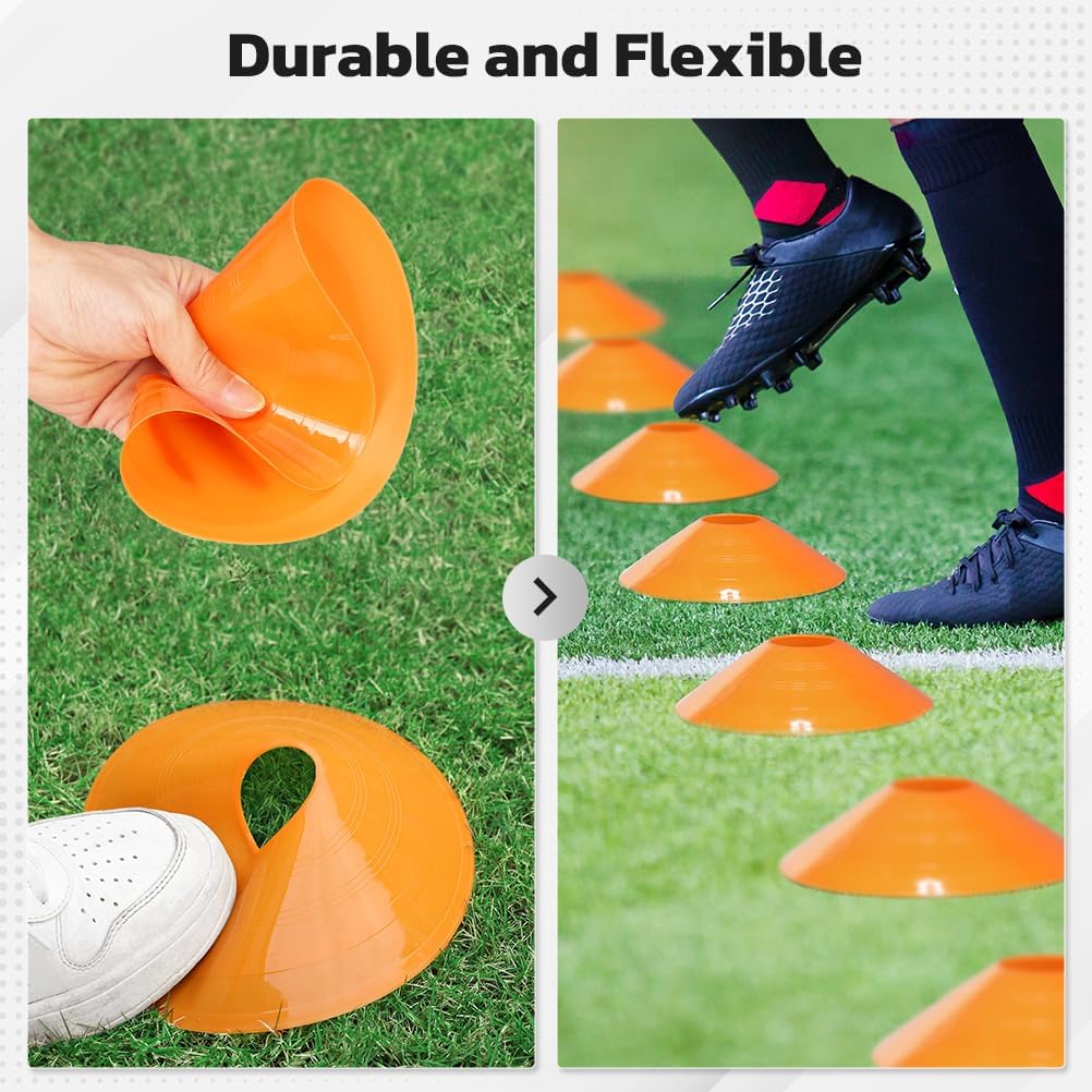 GHB Soccer Cones 25/50/100 Pack Disc Soccer Sport Cones Training Field Marker Agility Cones for Traffic, Basketball, Coaching, Practice Equipment Includes Cone Drills Guide - Image 3