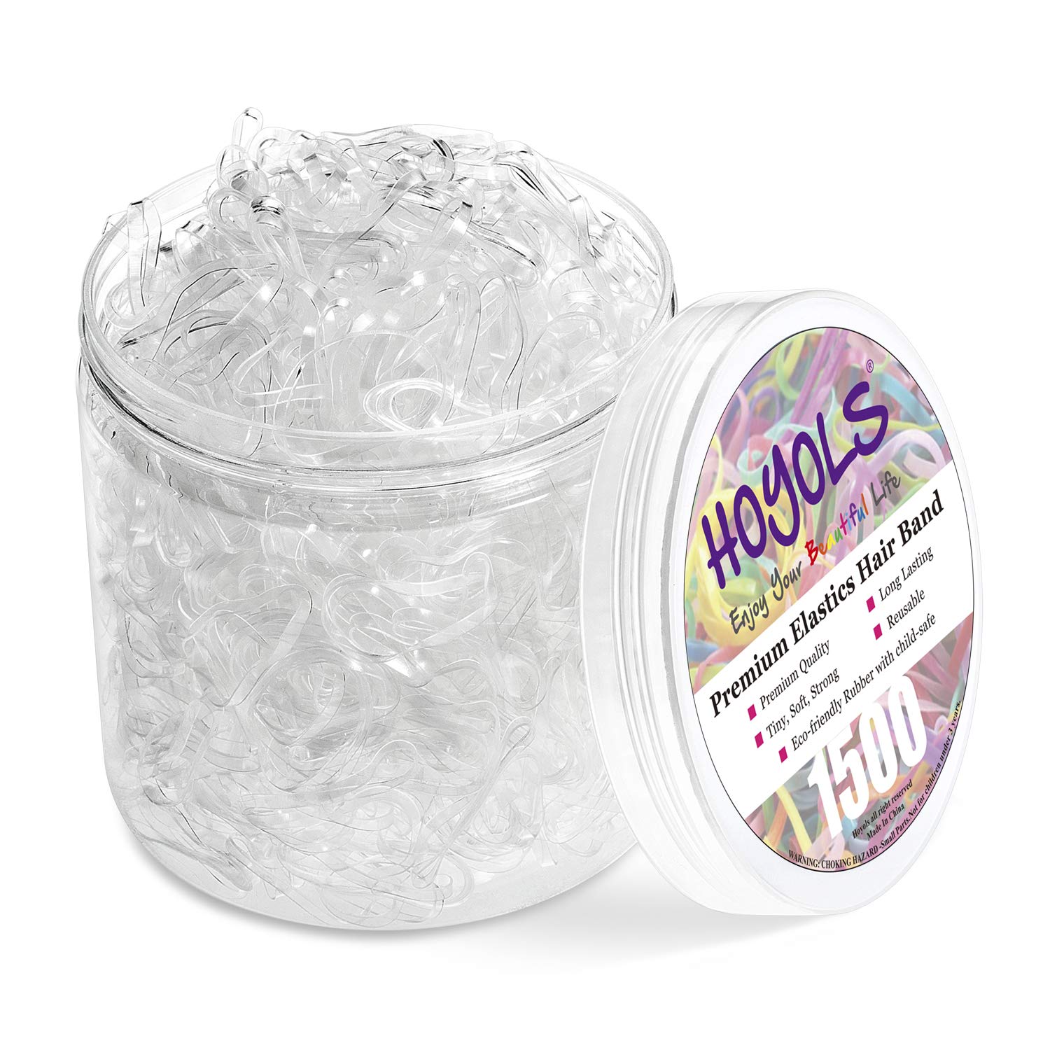 HOYOLS Clear Hair Ties, 1500 Pcs Small Elastic Rubber Bands | Soft Mini TPU Rubber Bands with No-Snag Stretch Hold for Braids, Ponytails and Daily Styling for Women and Teens