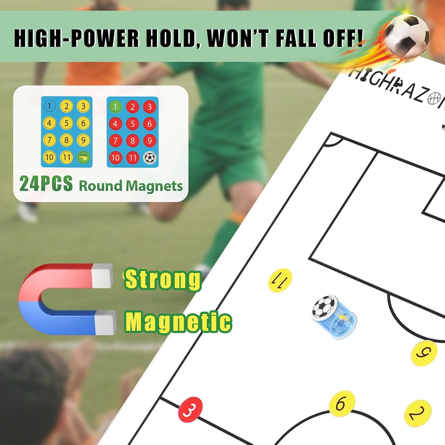 Magnetic Soccer Coaches Clipboard, White Double-Sided Dry Erase Coach Board, Tactics Whiteboard with Color Magnetic Sticker and 2 Markers for Coaches Gift - Image 5