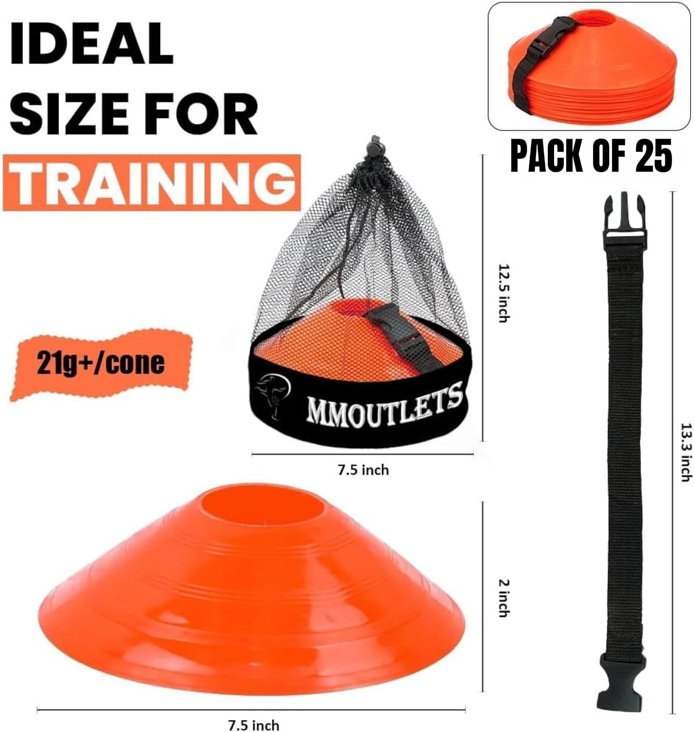 Soccer Training Cones Set, 75/50/25 Pack with Strap Holder & Carry Bag | Durable Agility Soccer Cones, Carry Bag & Strap Holder, Ideal for Sports Training, Football, Soccer, Basketball - Image 2