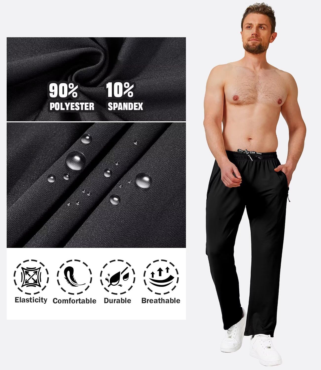 lomsoe 3 Pack Men's Athletic Pants with Zip Pockets, Lightweight Workout Sweat Pants Gifts for Men - Image 6