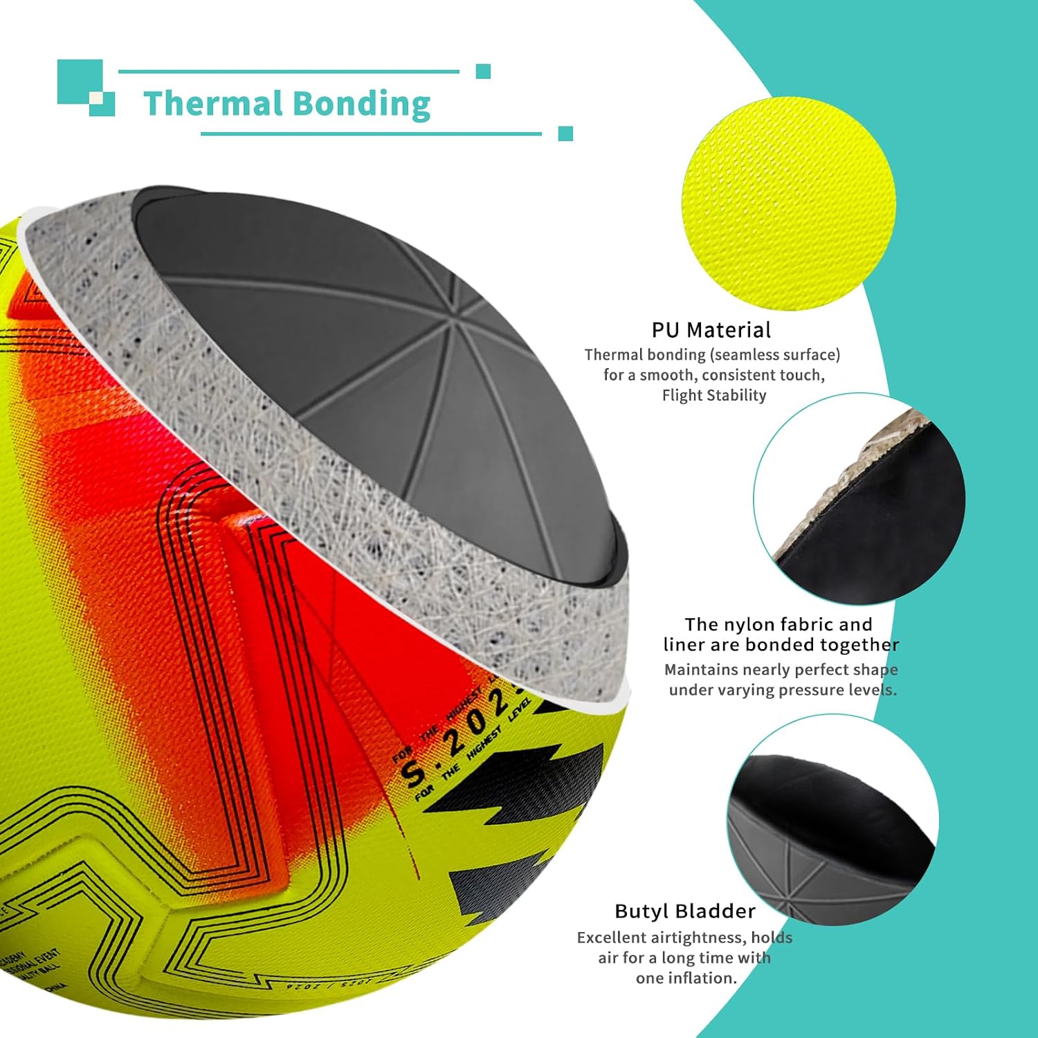 Soccer Ball Size 5,4 – Thermal Bonded Waterproof PU Leather | Professional Training & Match Ball for Youth & Adults, with Pump & Bag, Training Gift Set - Image 3