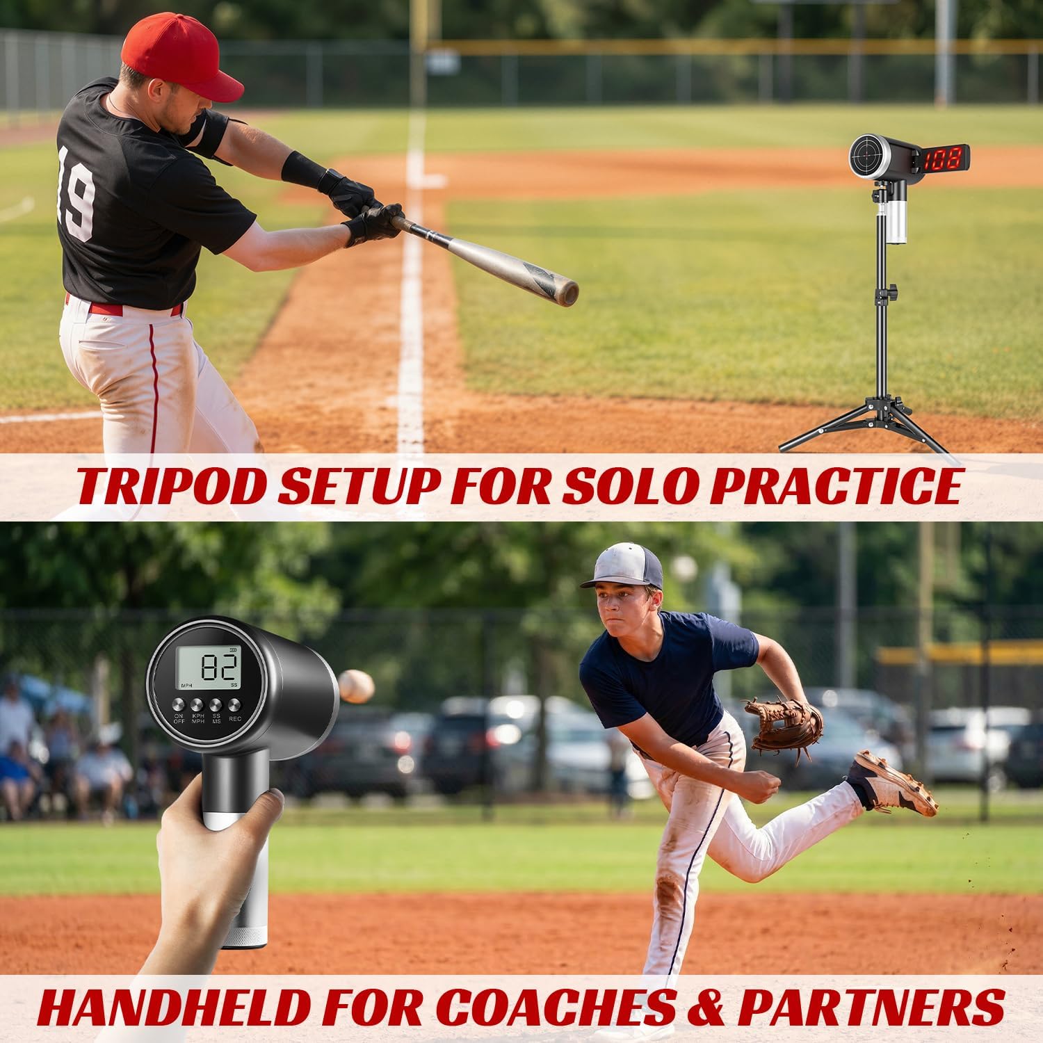 Upgrade Baseball Radar Gun with Tripod,LED + LCD Dual Display | Accuracy Speed Radar Gun for Pitching&Swing,Handheld or Hand Free Multi-Sport Speed Radar Training Equipment for All Players - Image 6