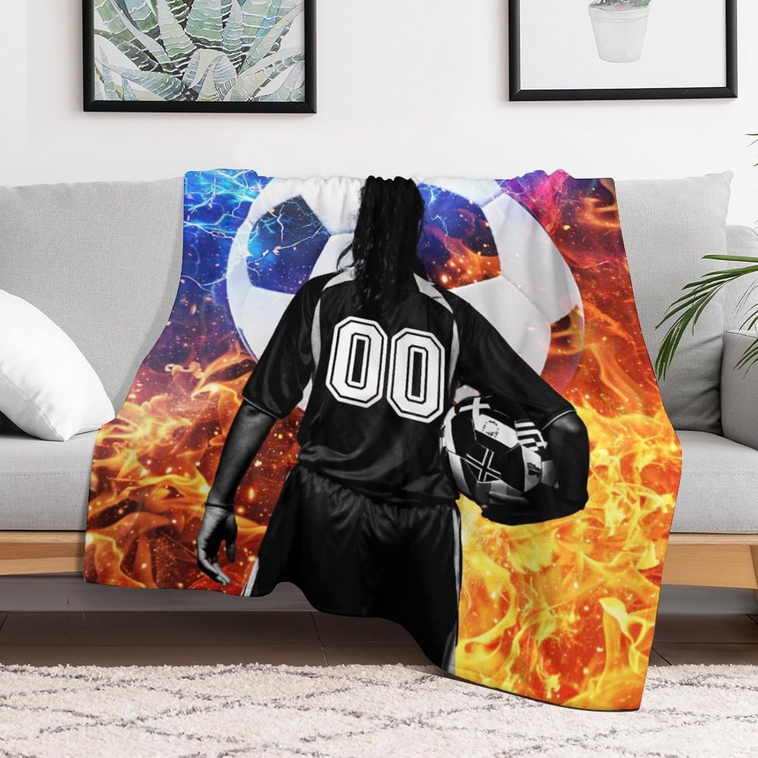 Personalized Soccer Throw Blanket 50"x40" for Kids Girls Boys | Soft, Lightweight, Cozy for All Season Use, Warm Flannel Sports Themed Blankets for Sofa, Lap, Chair - Image 4