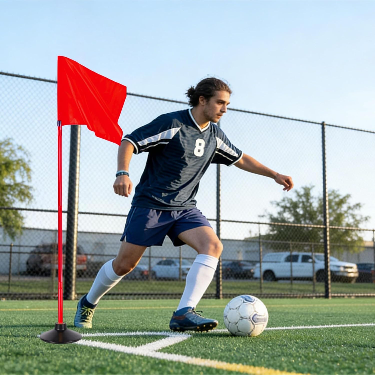 5FT Corner Flags for Soccer Field Set of 4 with Round Rubber Bases | Adjustable Speed and Agility Training Equipment / Poles, Storage Bag, Red - Image 8