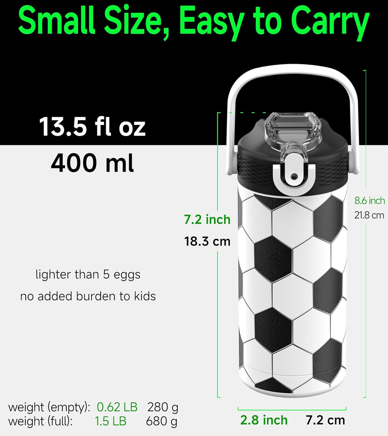MYFOREST 14oz/400ml Insulated Kids Water Bottle, Odor-free Liner, 3D Touch | No Plastic Taste, Surgical Steel - No Chemical Leaching, Name Spot, Soft Sipper, Gift for Sports Fan, Soccer - Image 6