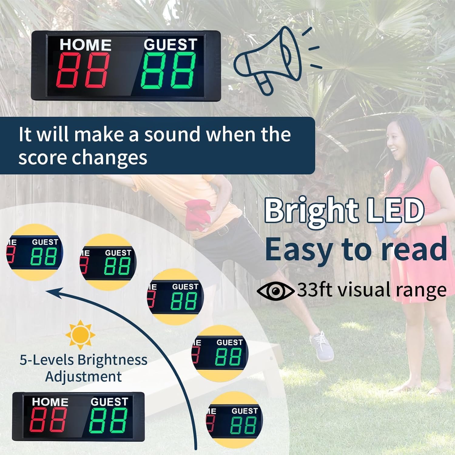 YZ Portable Electronic Scoreboard with 2 Button Control, Digital Scoreboard with Remote, Digital Cornhole Score Keeper, 12/24H Clock/Countdown Timer/Buzzer, Indoor&Outdoor Games - Image 5