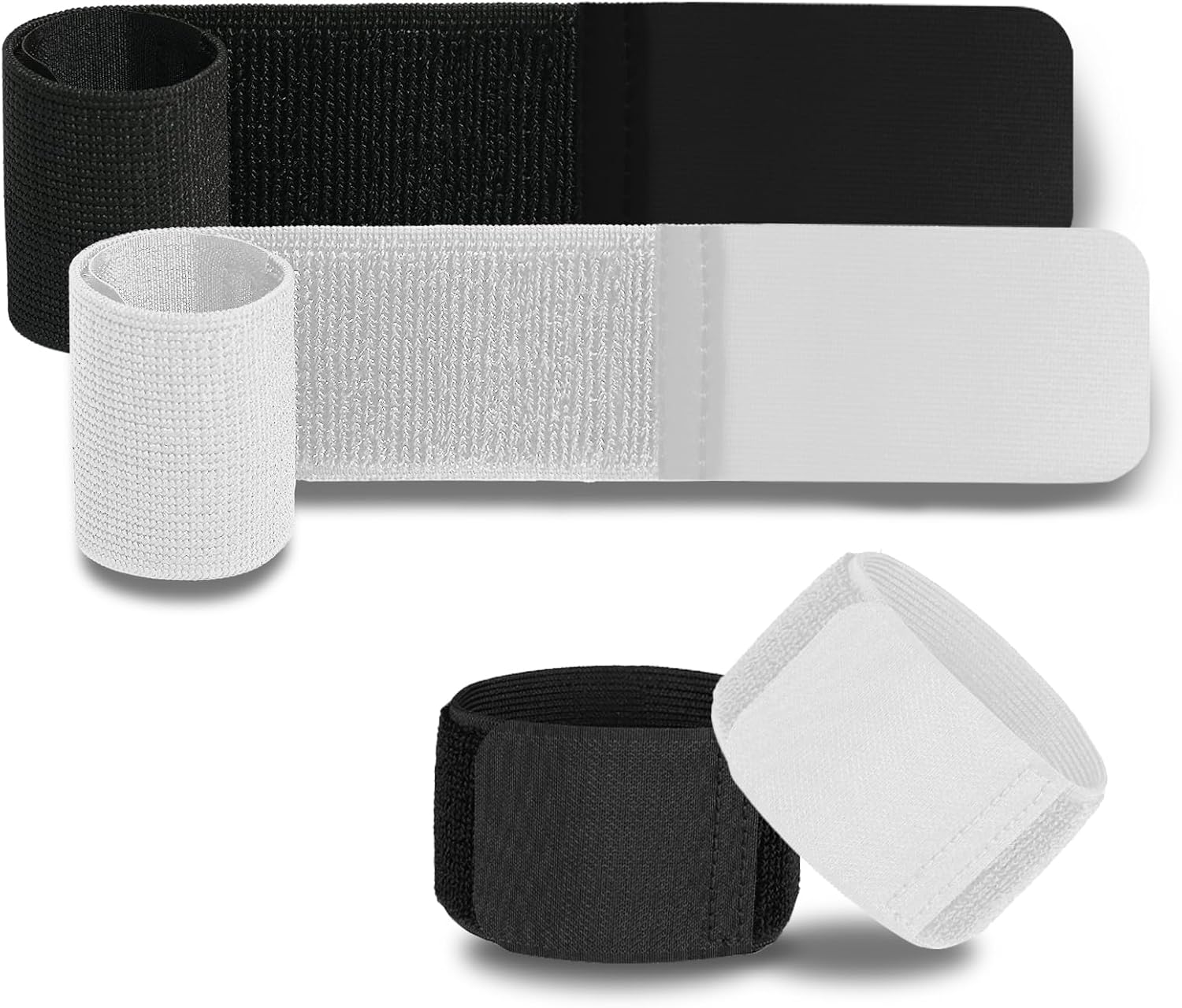 4PCS Elastic Soccer Shin Guard Straps for Kids Youth Adult | Shin Pad Holders, Shinguard Stays, Lightweight & Adjustable, Black & White