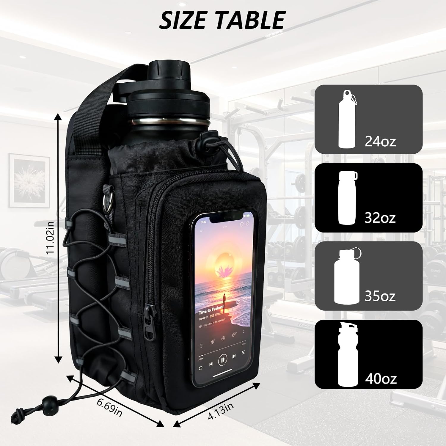 JACZZO Magnetic Gym Bag, Water Bottle Holder,Hands-Free Phone Mount,Gym Gifts for Women and Men (Black) - Image 5