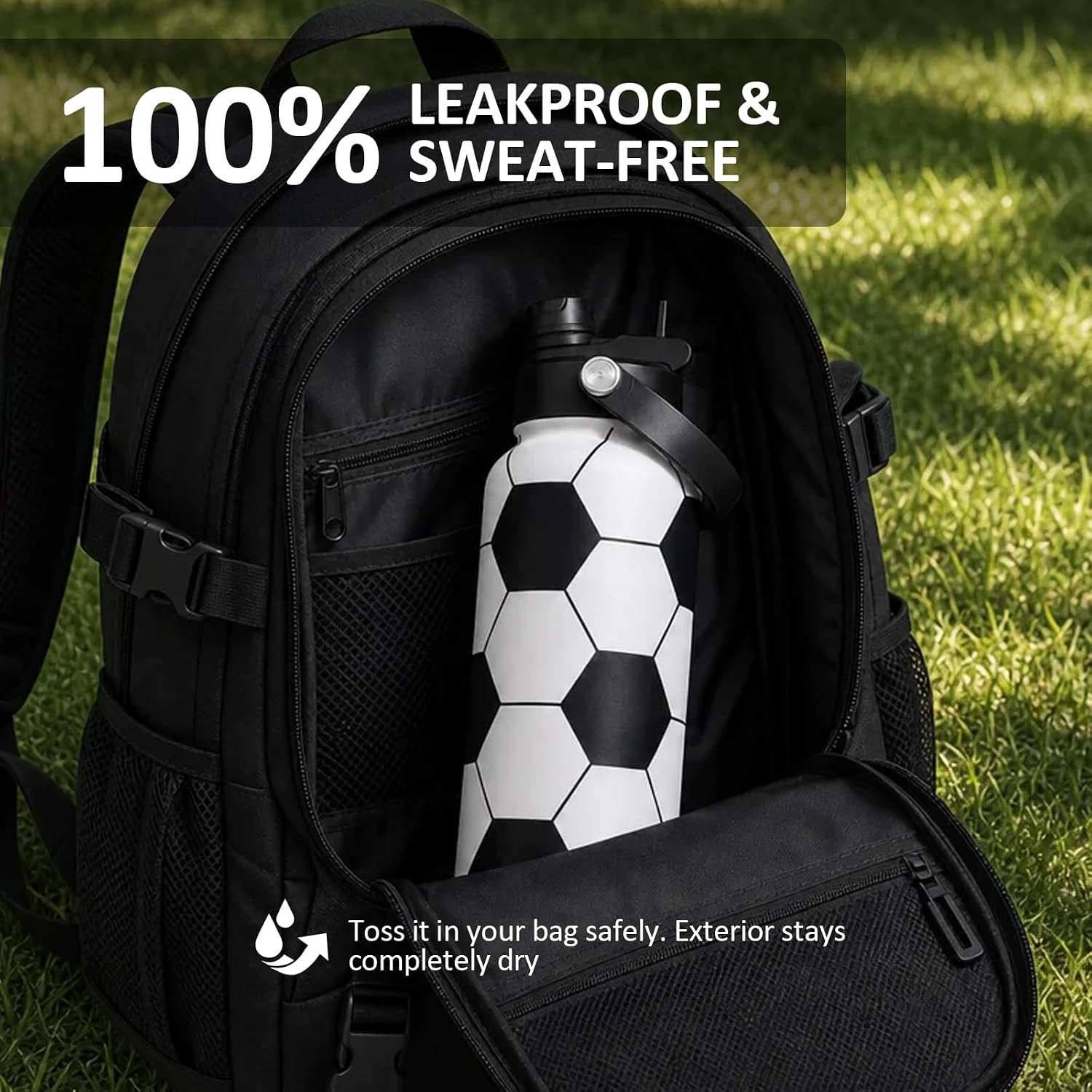 32oz Soccer Insulated Water Bottle 24H Cold with 2-in-1 Straw and Spout Lid | 3D Textured 18/8 Stainless Steel Sweat-Proof Jug for Soccer Matches and Gym Training with Soft Handle and Braided Rope Strap - Image 5