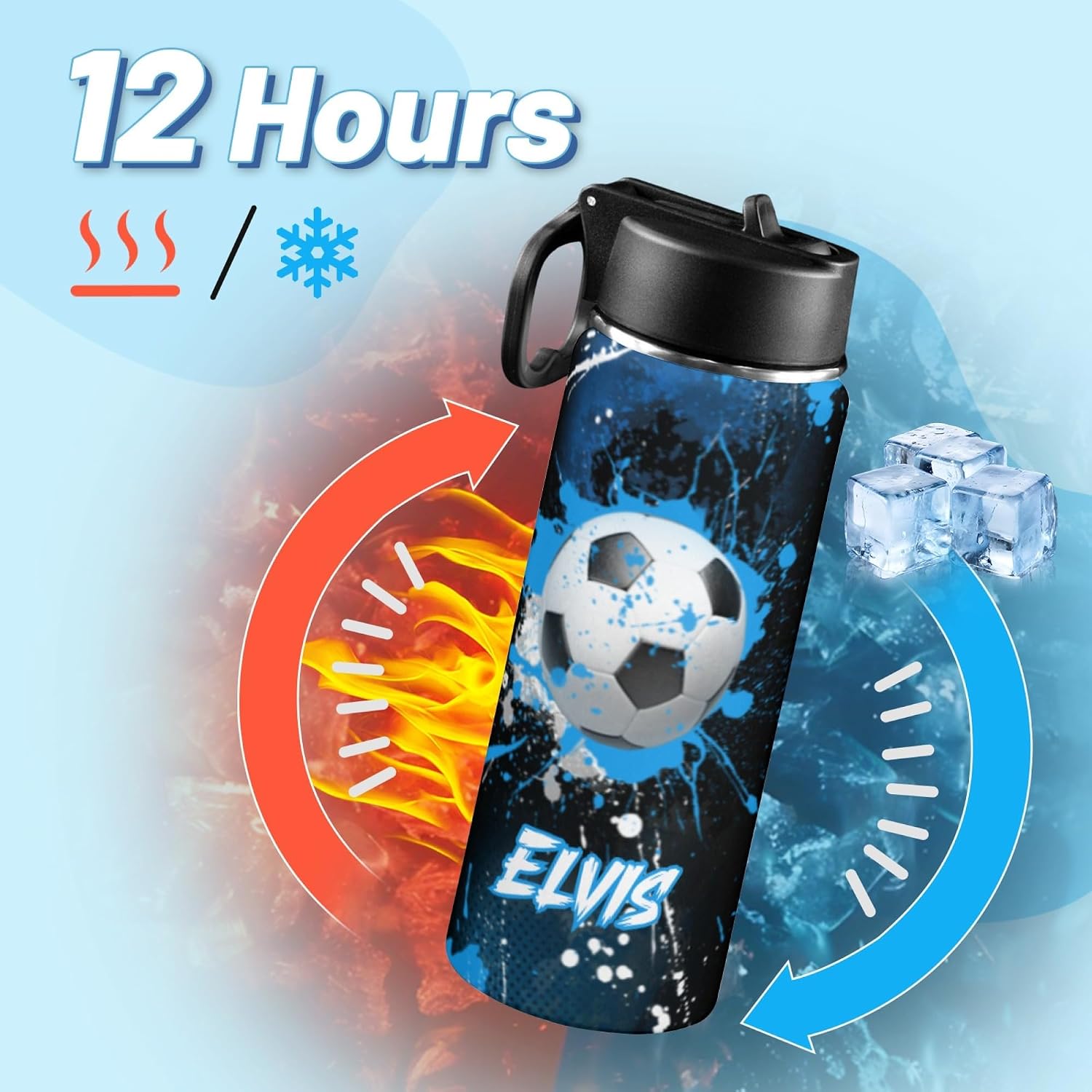 Personalized Soccer Water Bottles for Boys, 18oz Kids Thermos | Custom Name, Stainless Steel Straw Lid, Vacuum Insulated, Leakproof Loop, Perfect School Birthday Boys Gift - Image 5