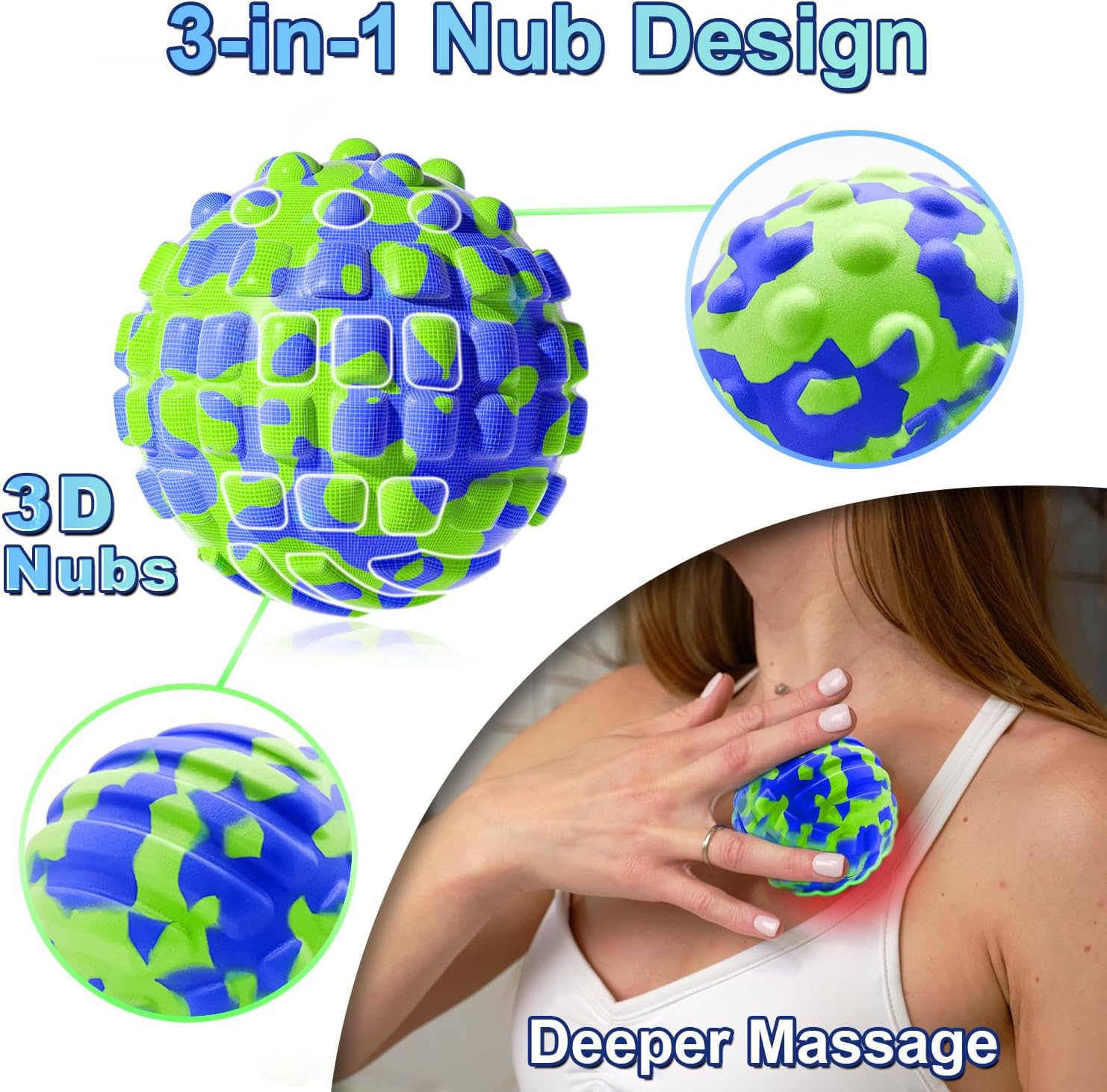 Deep Tissue Massage Ball for Exercise & Recovery - SGS Certification - Targets Back, Shoulder, Legs&Feet - Relieves Muscle Knots, Joint Pain&Tightness, Pressure Point Therapy- Myofascial Release Ball - Image 3