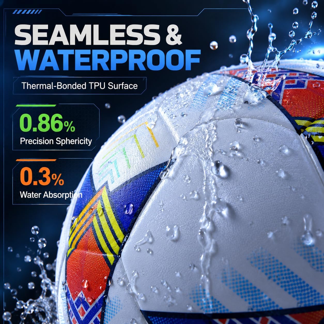 Size 5 Soccer Ball—SGS Lab-Tested Pro Match Grade with Pump & Needles | Seamless Waterproof TPU Leather, 0.86% Sphericity, 2.3% Air Loss, Indoor Outdoor Match Training for Adults & Youths - Image 3
