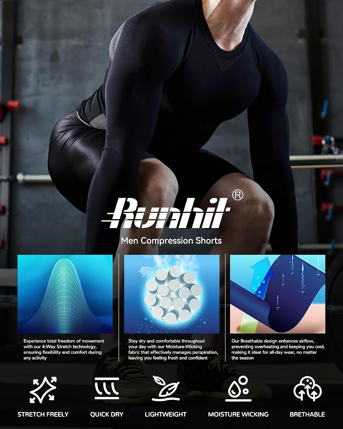 Runhit 2 Pack Mens Compression Shorts with Pockets 9" Performance Spandex Underwear Sport Athletic Workout Running Base Layer - Image 5