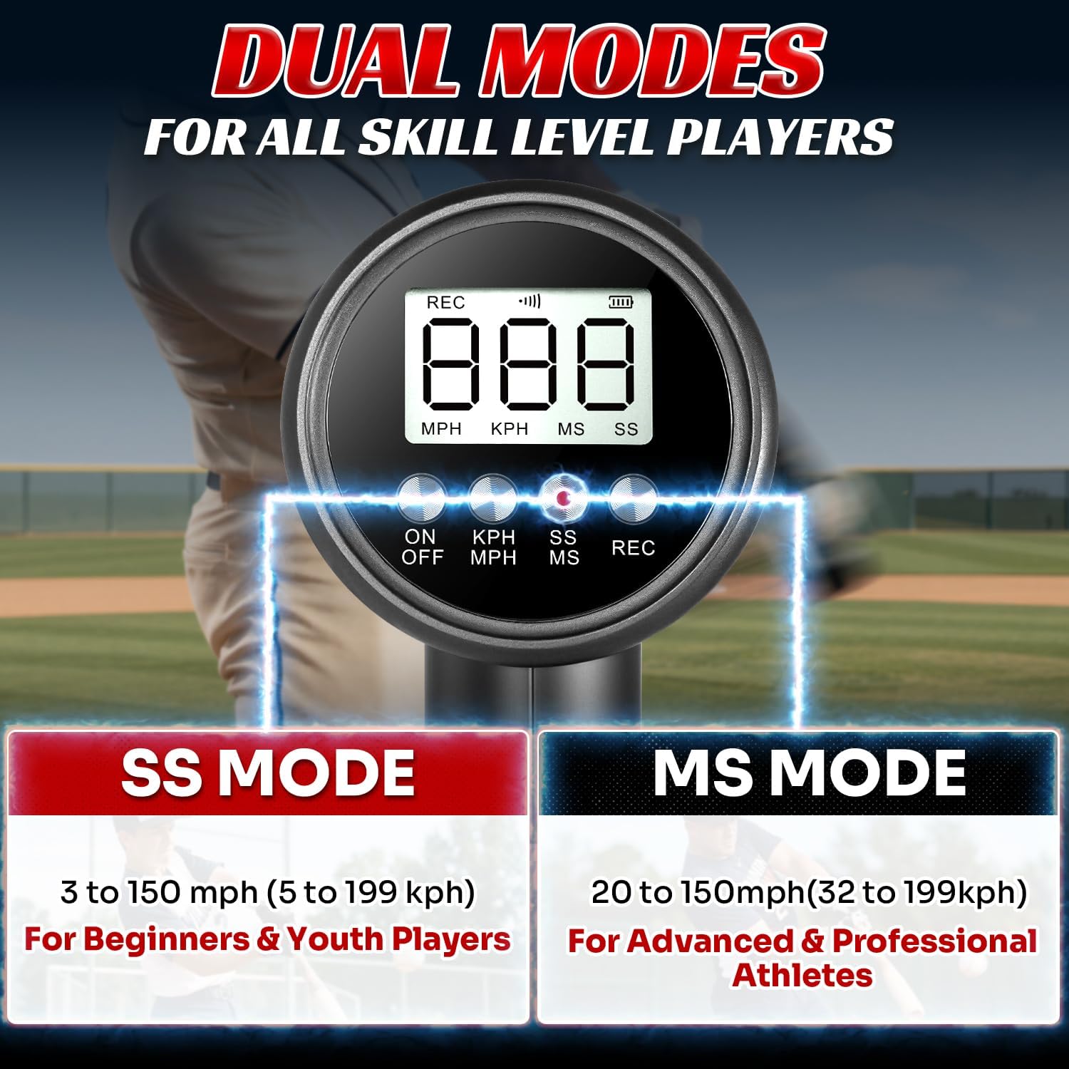 Upgrade Baseball Radar Gun with Tripod,LED + LCD Dual Display | Accuracy Speed Radar Gun for Pitching&Swing,Handheld or Hand Free Multi-Sport Speed Radar Training Equipment for All Players - Image 5