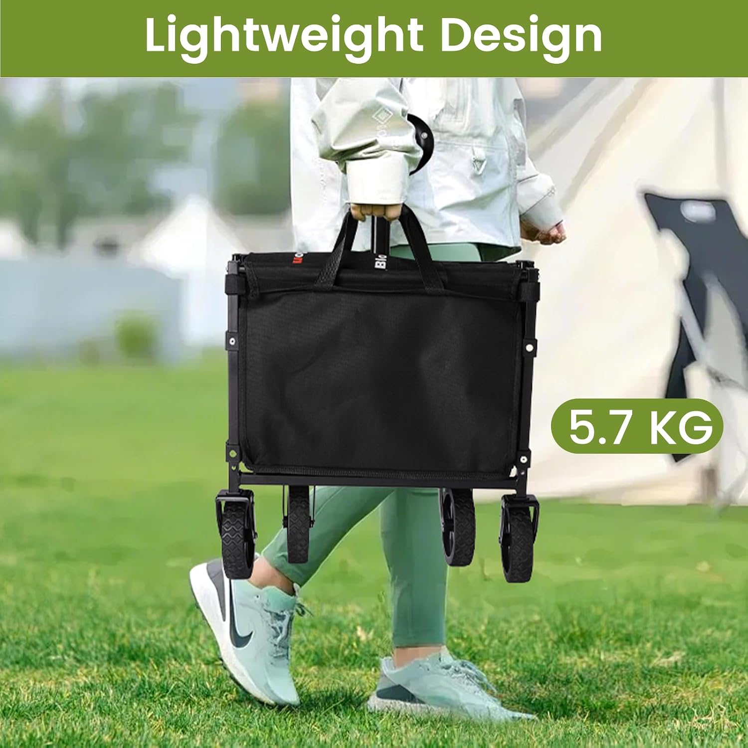 Blomoba Folding Wagon Cart with Wheels, 220lbs Utility Wagon Cart, Black | Collapsible Wagon with 360° All-Terrain Wheels & Adjustable Handle, Foldable Cart for Groceries Camping Sports Gardening - Image 3