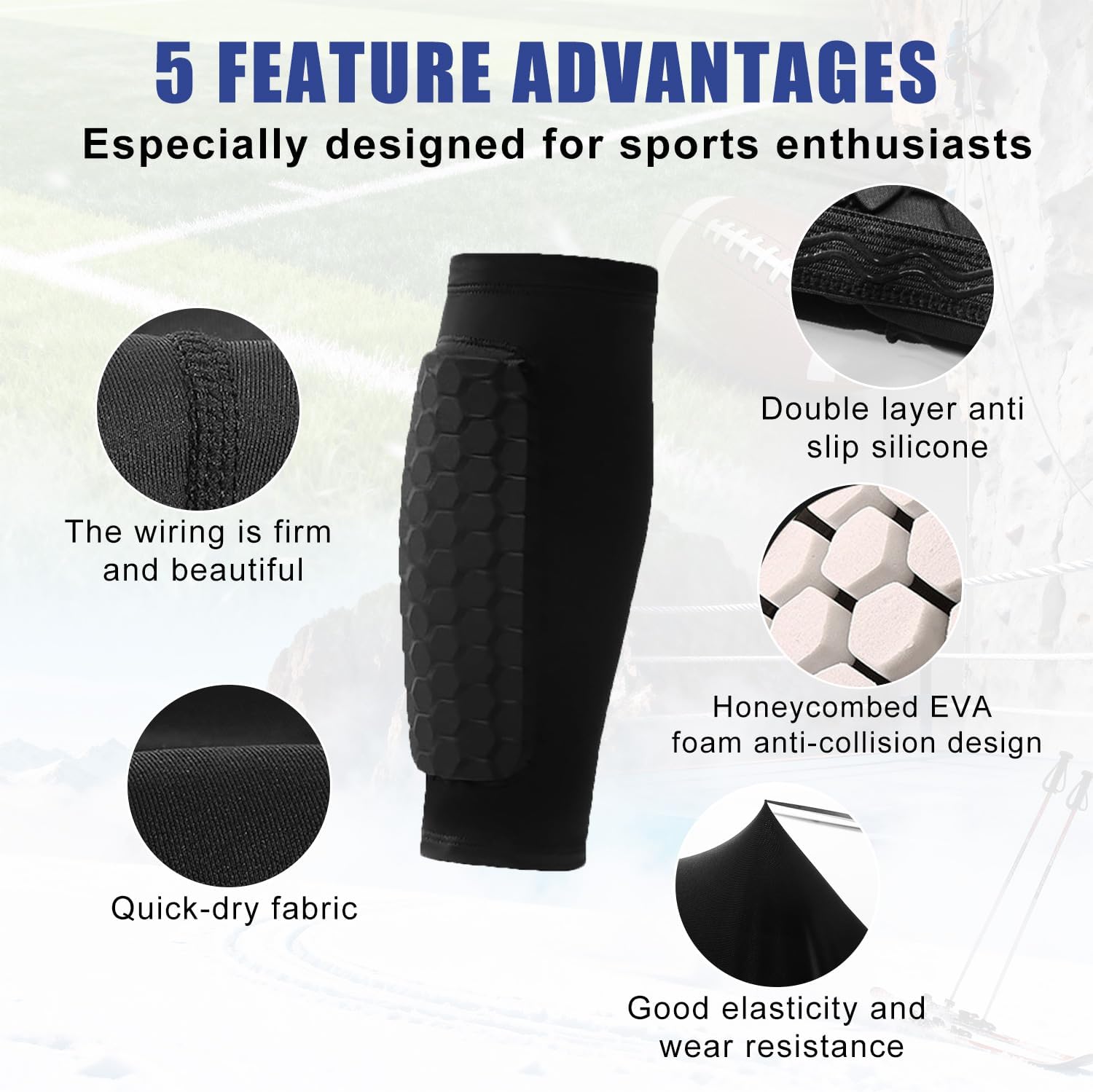 2 Pairs Soccer Shin Guards for Kids Youth Adult with Honeycomb Pads | Shin Guards Soccer Calf Compression Sleeve,Lightweight Shin Protector Support for Baseball MTB Football - Image 2
