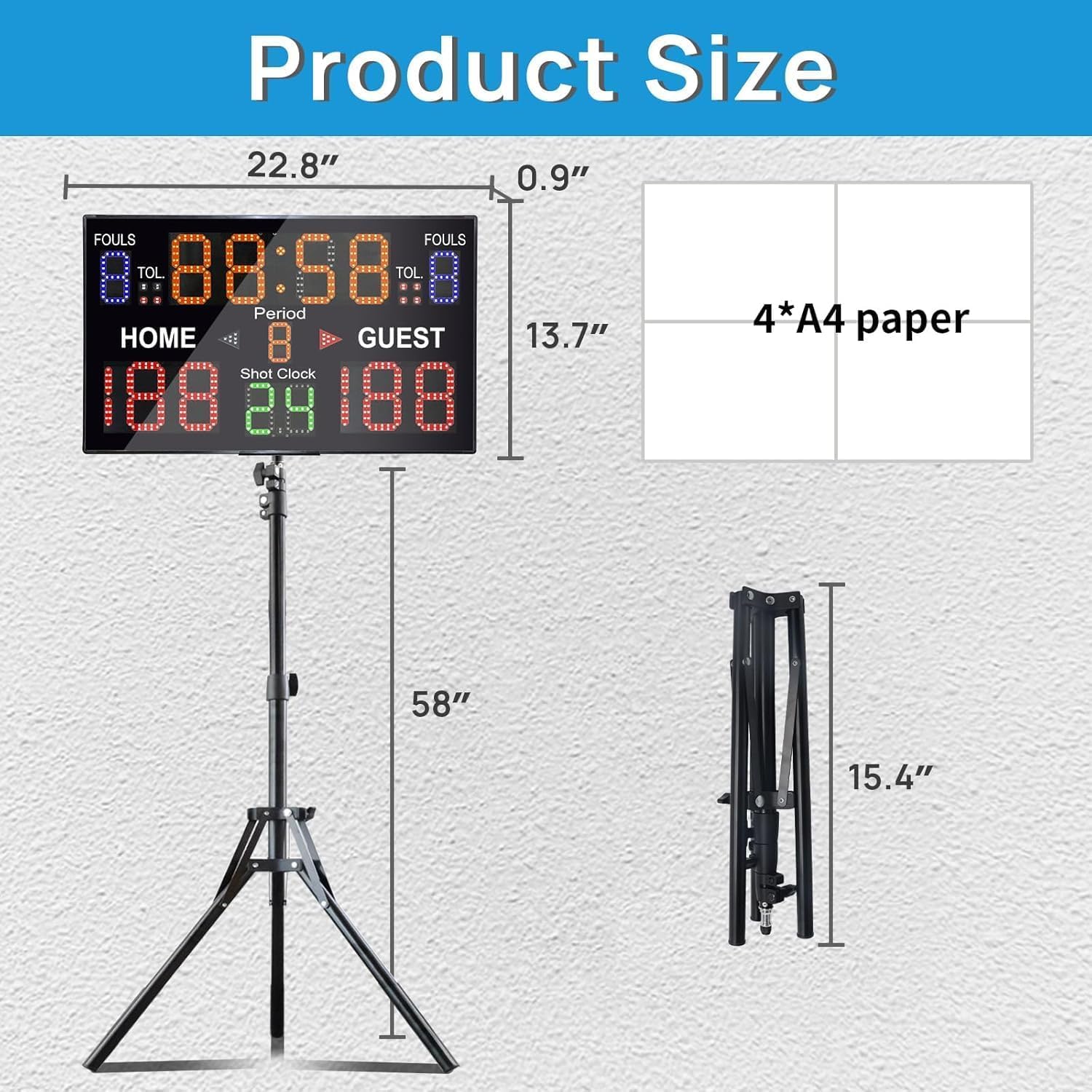 YZ LED Basketball Scoreboard with Shot Clock, Portable Scoreboard Basketball, Digital Scoreboard with Remote, Electronic Scoreboard with Timer Clock, Digital Score Keeper Outdoor - Image 4
