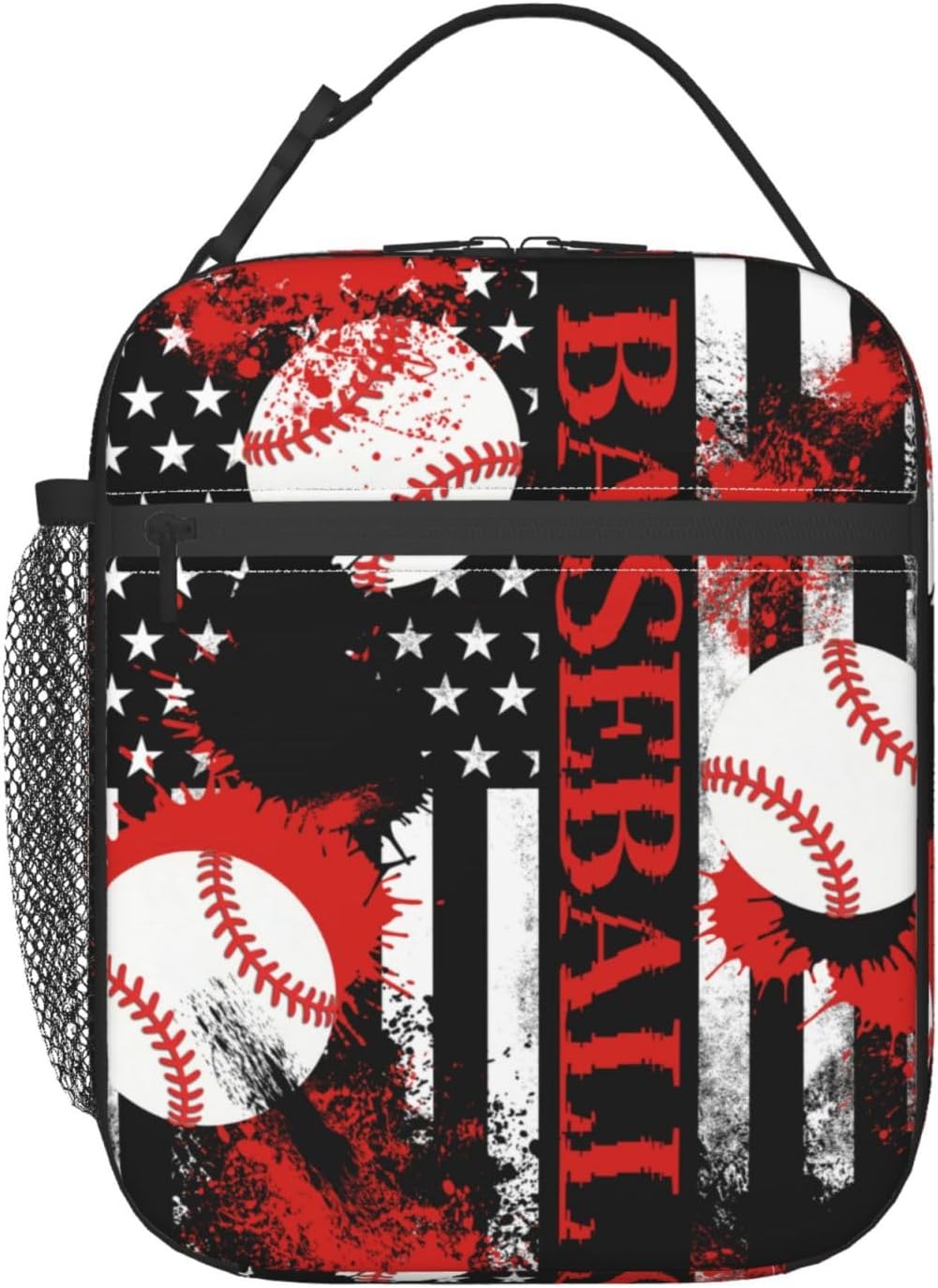 Miaoquhe Baseball Lunch Box for Men Women American Flag Reusable Lunch Bag for Boys Girls Kids Teens Sport Ball Portable Cooler Lunchbox Insulated Tote Bag for School Office Work Picnic Hiking