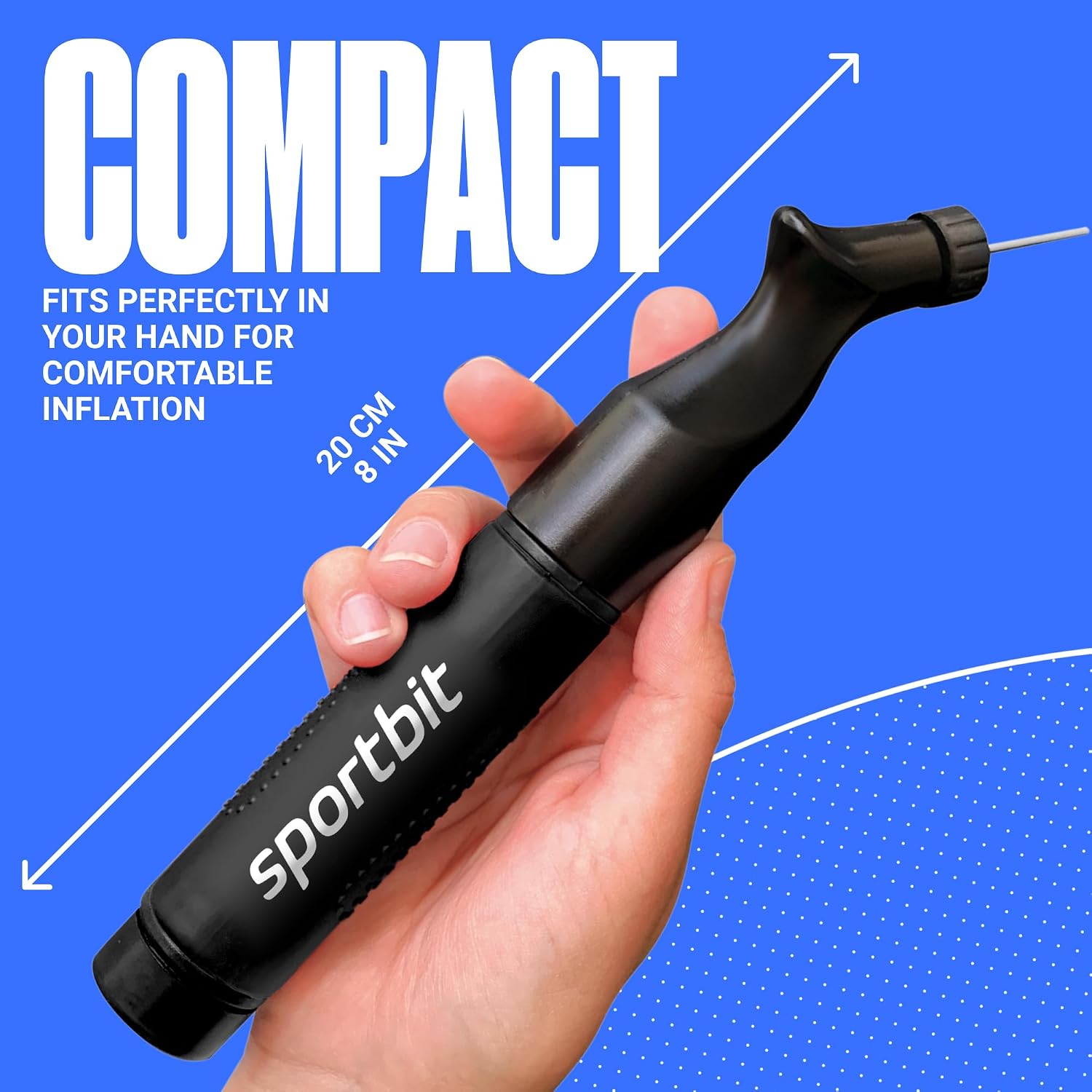 SPORTBIT Ball Pump for Sports Balls - Push & Pull Inflating System - Hand Pump for Exercise Balls - Volleyball Pump, Basketball Inflator, Ball Air Pump - Goes with 5 Needles Set - Image 4