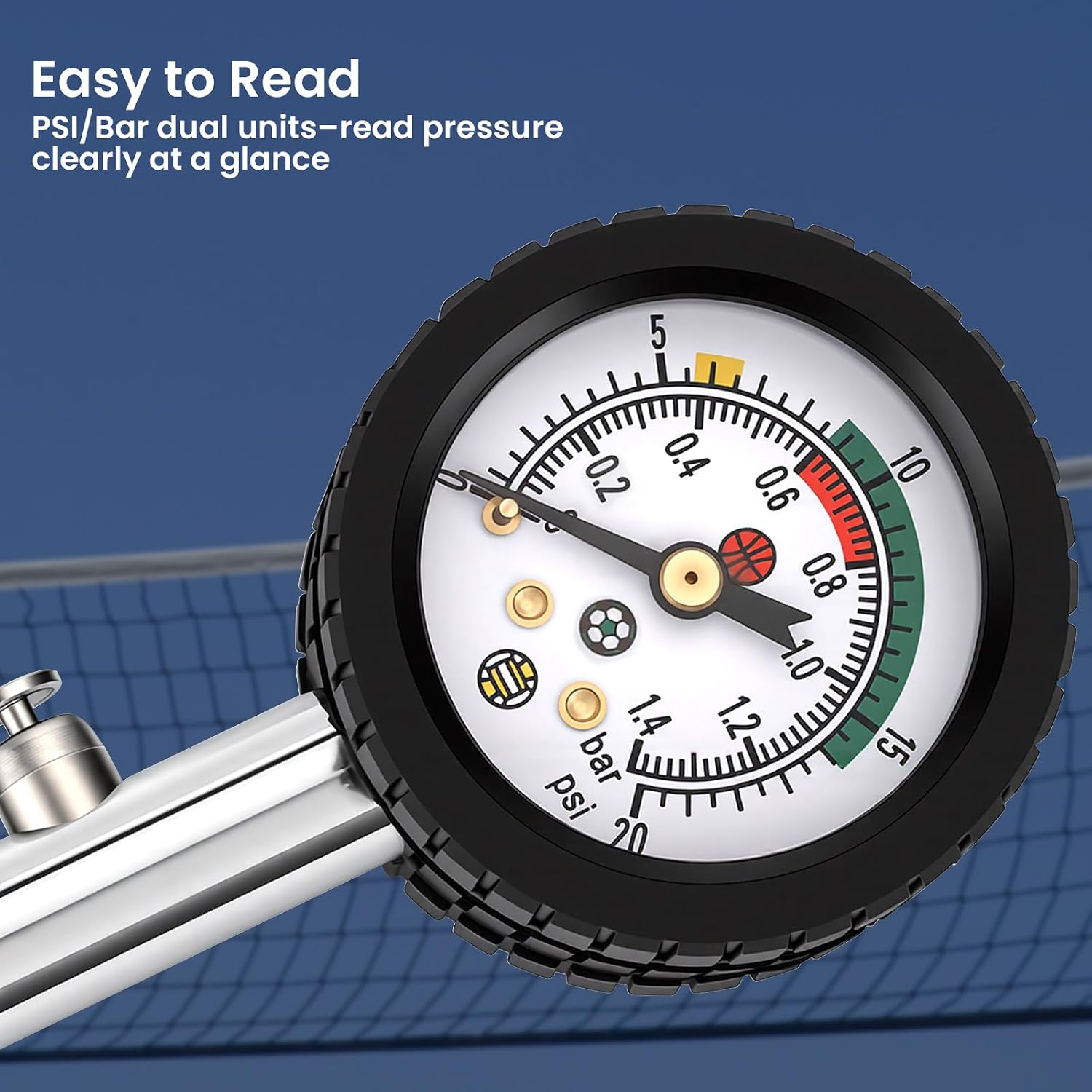 MEASUREMAN Multi-Sport Ball Pressure Gauge with Deflation Button 0-20PSI/0-1.4 Bar & Color-Coded, 3.6x1.8in Lightweight for Soccer, Football, Basketball, Volleyball Pressure Measurement - Image 4
