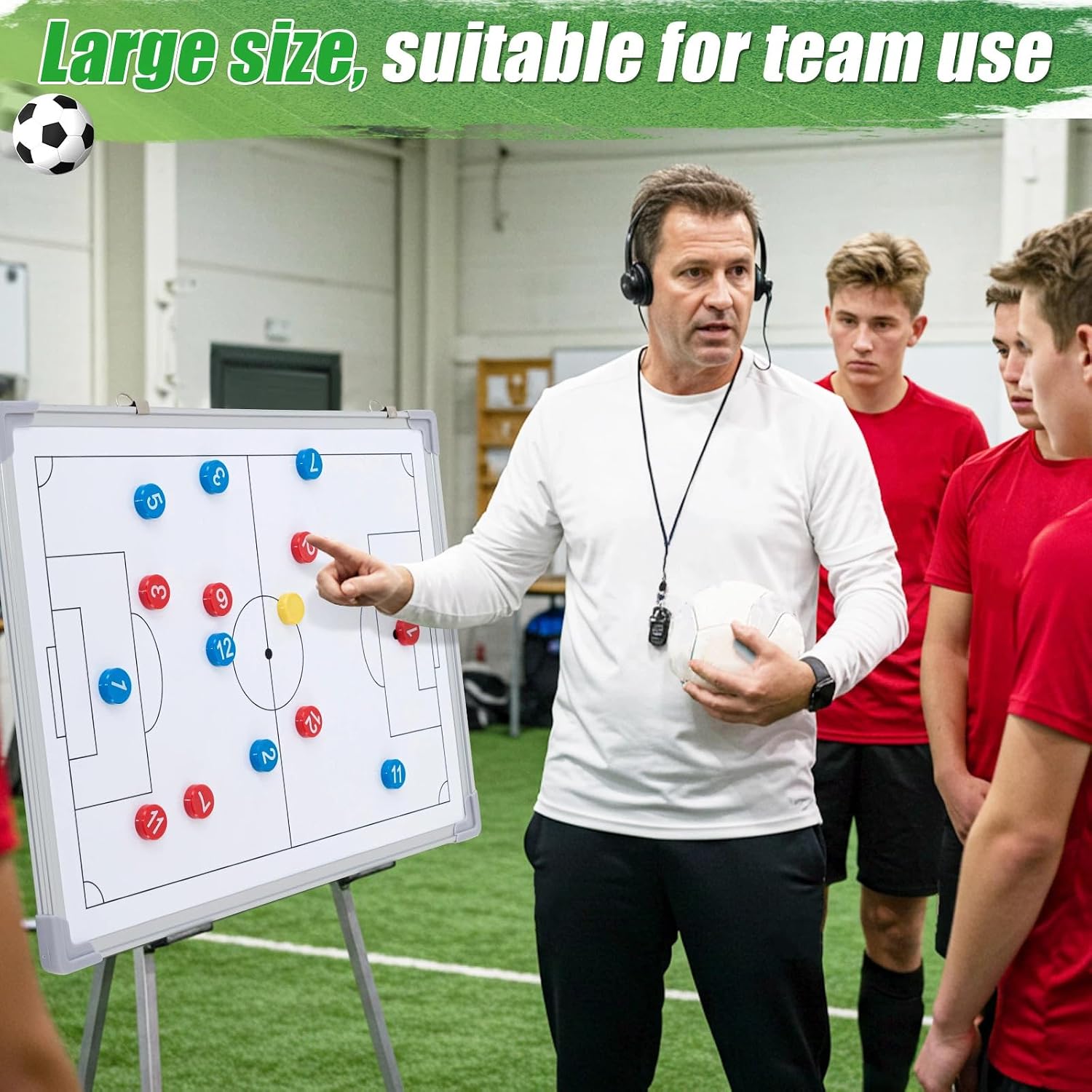 24" x 18" Soccer Magnetic Coaching Board Double-Sided Dry Erase Tactics Whiteboard, Portable Tactical Board Equipped with Magnet Numbers, Marker Pen, Eraser and Zipper Bag - Image 6