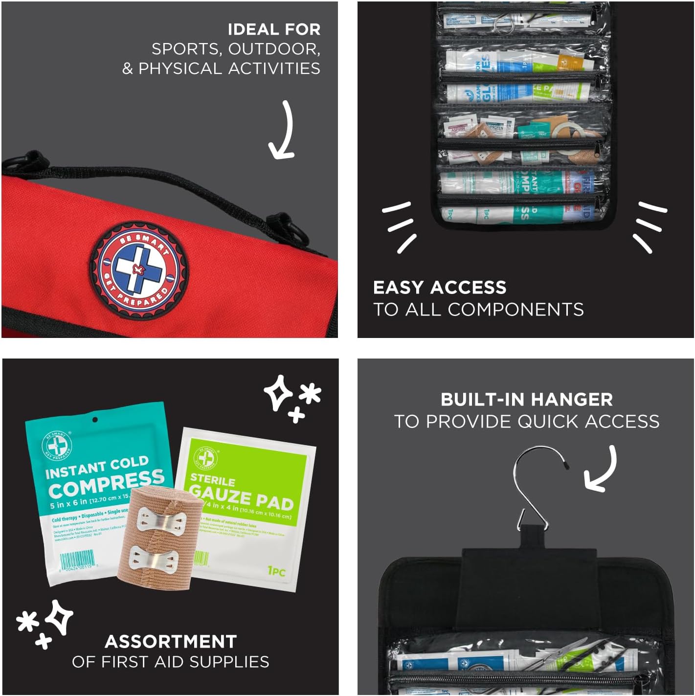 Be Smart Get Prepared 73-Piece Coach’s and Team Sports First Aid Kit in Roll up Bag: Clean, Treat, Protect Cuts, Scrapes. Home, Office, Car, School, Travel, Hunting, Outdoor, Camping, FSA HSA - Image 6