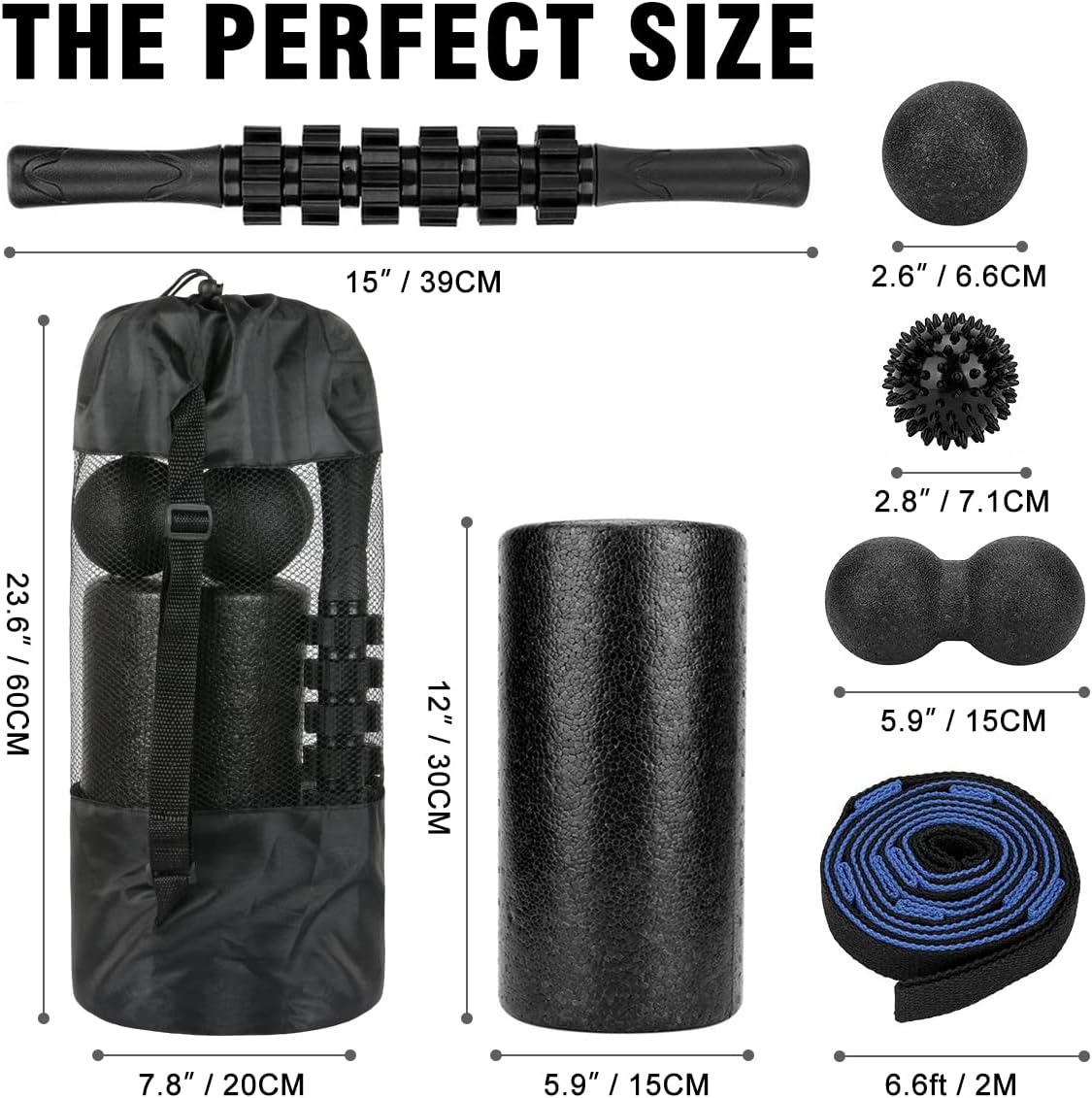 Foam Roller Set - High Density Back Roller, Muscle Roller Stick | Foot Fasciitis Ball, Stretching Strap, Massager Ball for Whole Body Physical Therapy & Exercise, Back Pain, Leg, Deep Tissue - Image 2