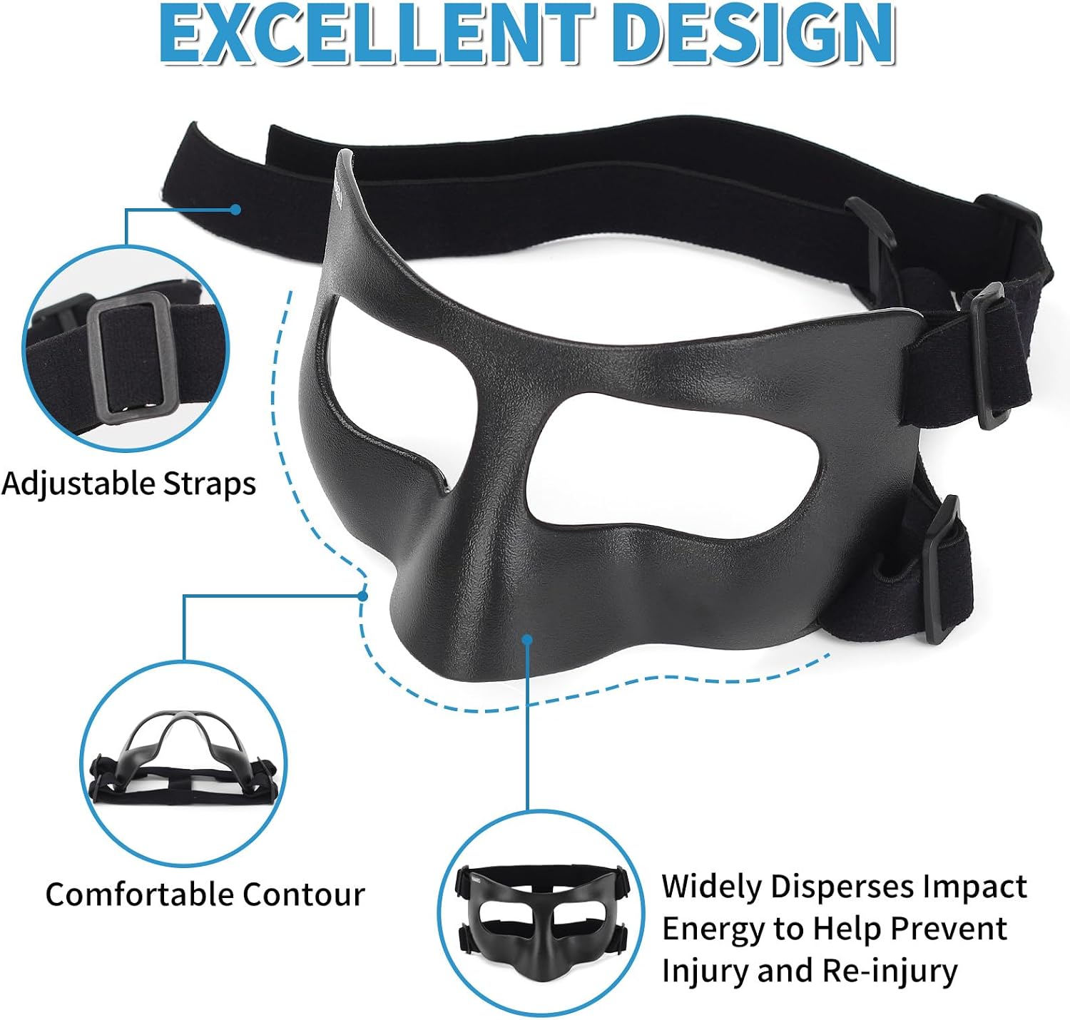 QK03B Matte Nose Guard for Broken Nose, Basketball Face Mask, Protective Sports Shield for Soccer, Adjustable with Padding for Men and Women - Image 7