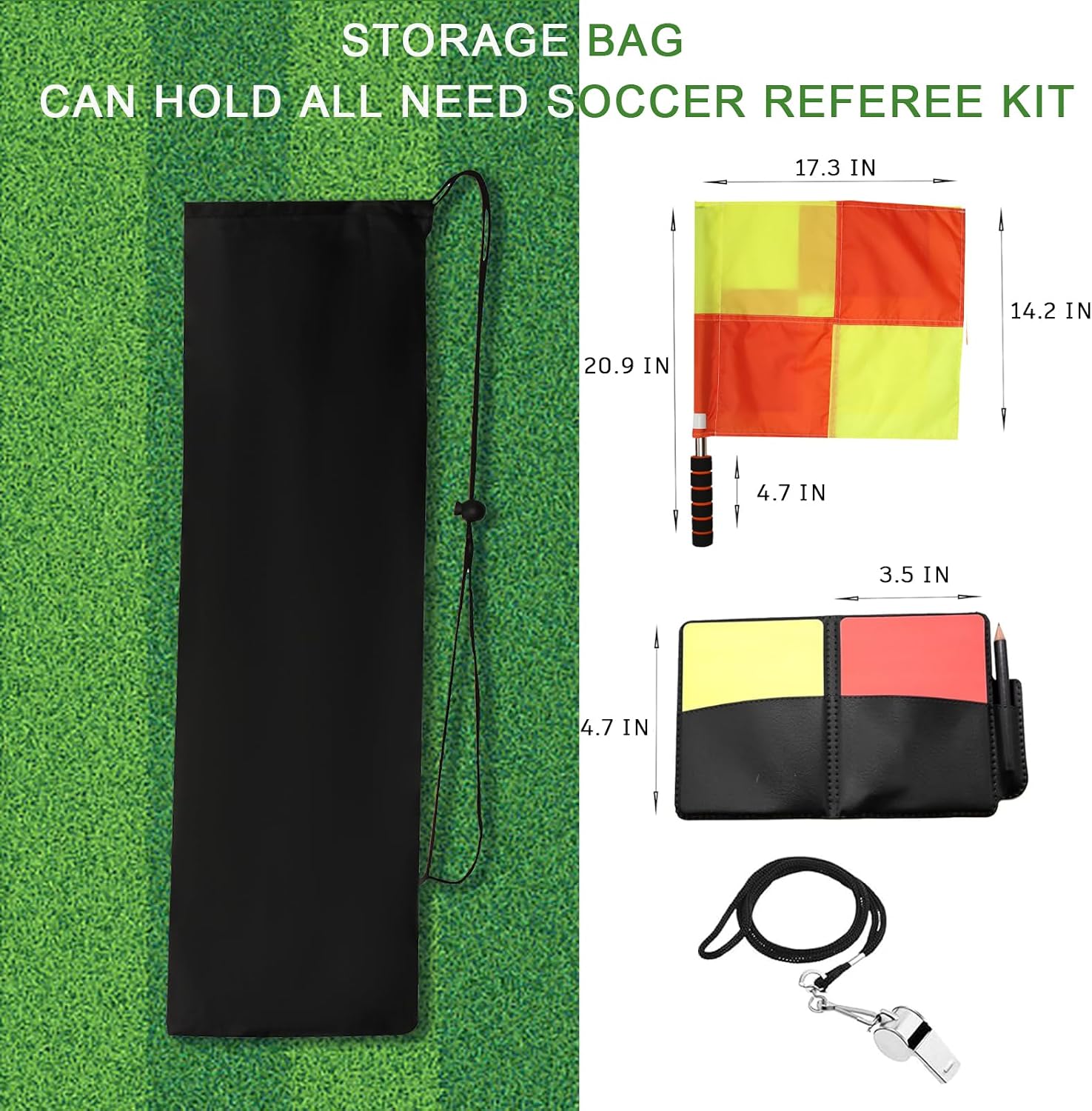 redgino Soccer Referee Kit 2 Pcs Checkered Linesman Soccere Flags, Red Yellow Ref Cards with Notebook and Pencil,Coach Stainless Steel Whistles with Storage Bag - Image 3