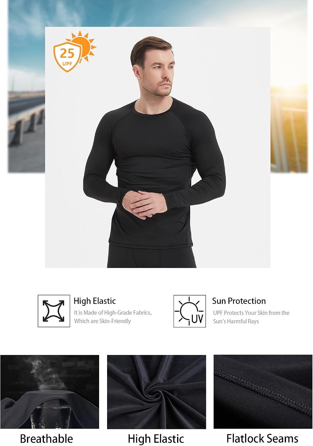 Dalavch 1/5 Pack Men’s Compression Shirts Long Sleeve Athletic Workout Tops | Cool Dry, Rash Guard, Gym, Active, Basketball, Football, Running, Cycling, Swimming, Base Layer Undershirt - Image 5