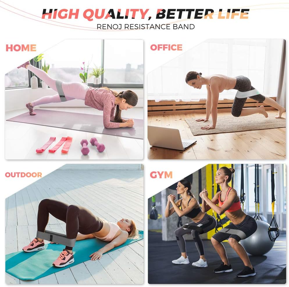 Renoj Resistance Bands for Working Out: 3-Set Professional Exercise Bands for Pilates, Yoga, Home Gym, Booty, Leg Training | Heavy/Medium/Light Fabric Loops for Women Men - Image 4