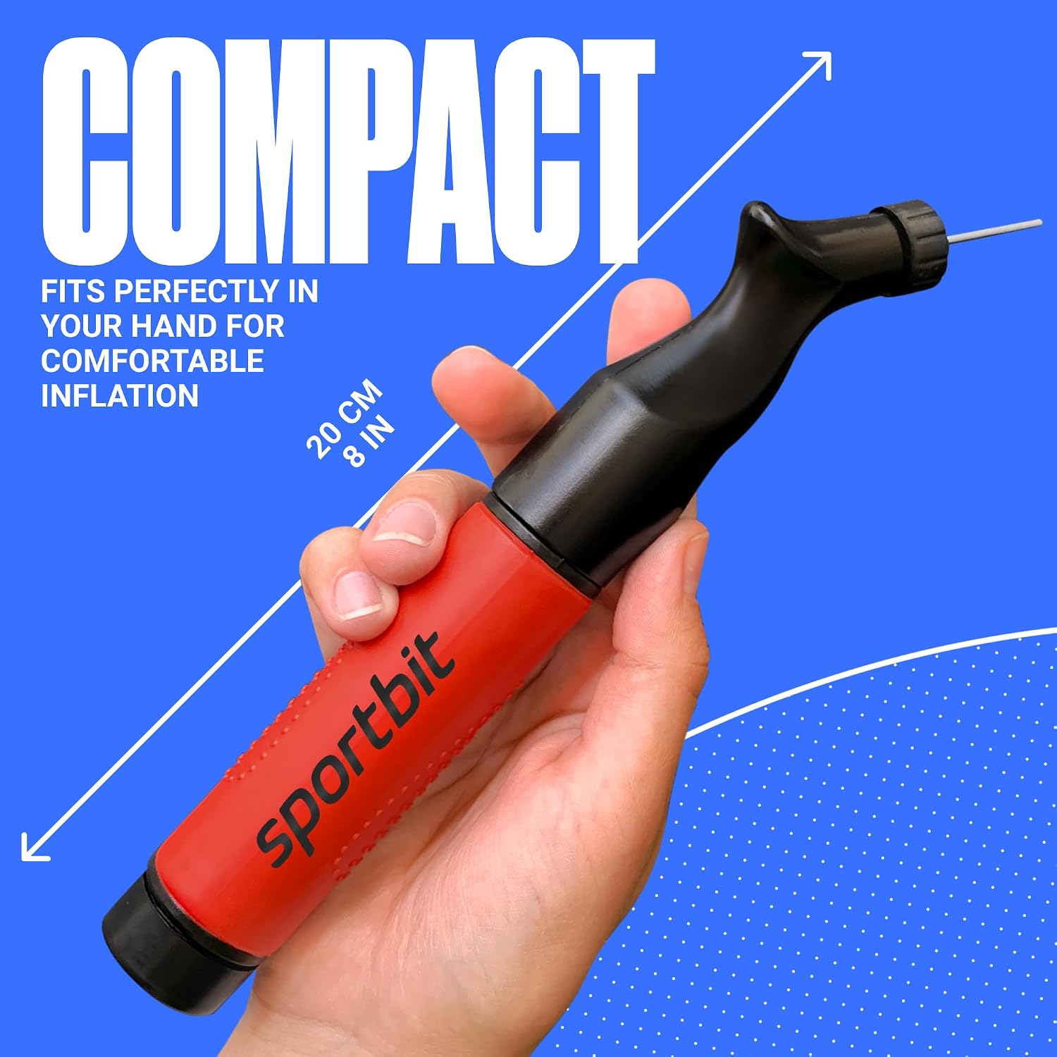 SPORTBIT Ball Pump for Sports Balls - Push & Pull Inflating System - Hand Pump for Exercise Balls - Volleyball Pump, Basketball Inflator, Ball Air Pump - Goes with 5 Needles Set - Image 4