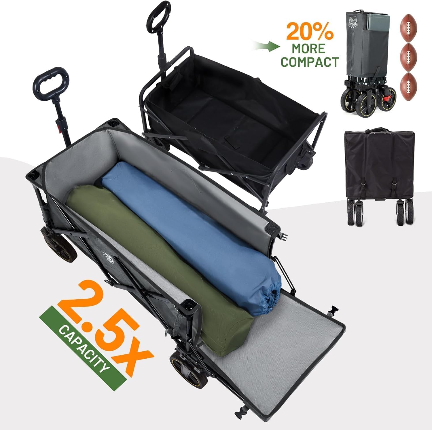 TIMBER RIDGE 49" Extra Long Collapsible Folding Wagon with Tailgate&Brakes | 250L Capacity All-Terrain Wagon Carts Foldable, 300lbs Portable Cart for Dog, Garden, Outdoor Camping Sports, Grey - Image 4