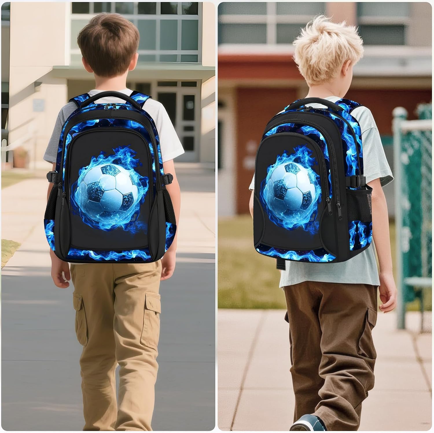 Kids Backpack for Boys - Soccer Boys Backpacks for Kids Teens Elementary Middle School, 17″ Large Capacity Students Bookbag, Perfect for Travel and School - Image 7