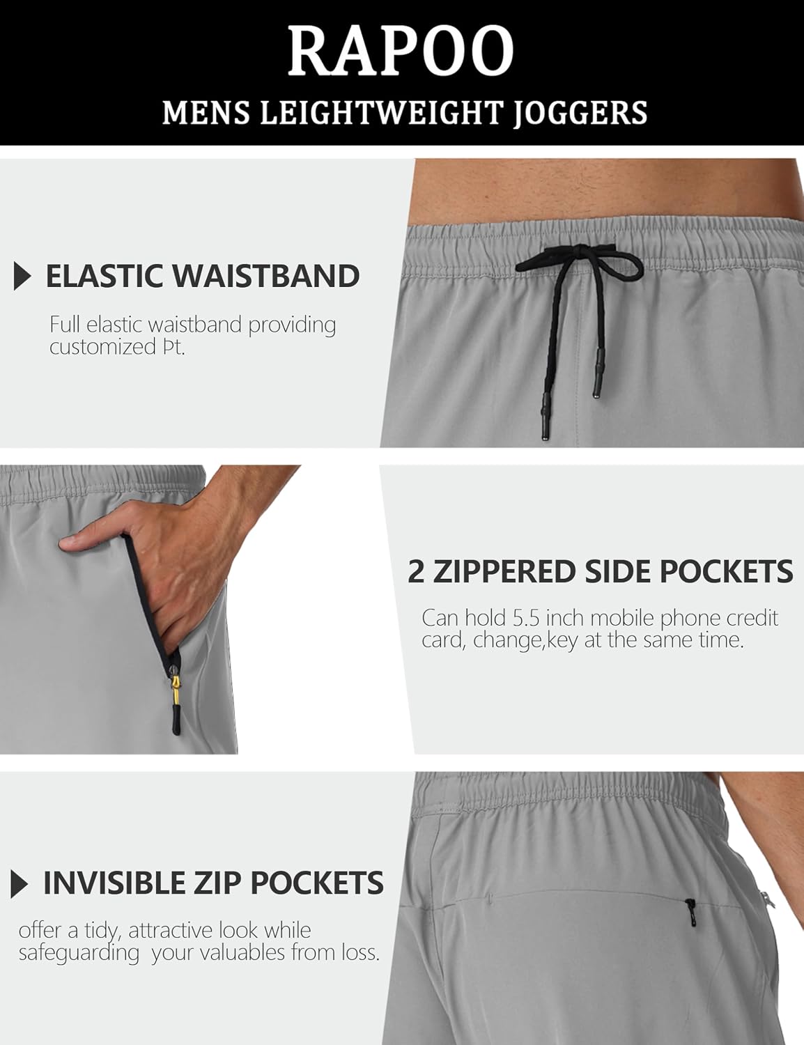 Rapoo Mens Lightweight Hiking Pants Quick Dry Stretch Joggers for Running Workout Casual - Image 6