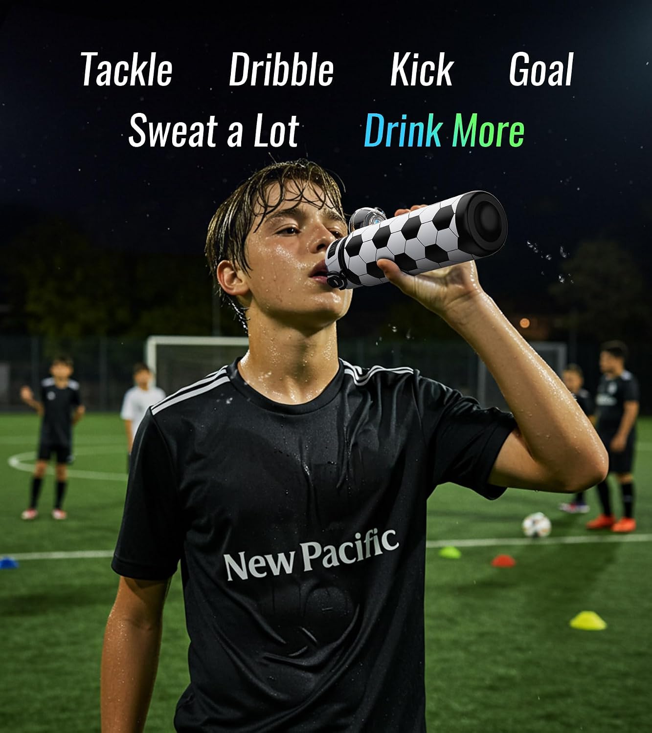 MYFOREST Soccer Water Bottle, Lightweight, Quick-Open Chug Lid/Straw | 360° Leak-Proof, Drop/Scratch Resistant for Sports/Travel/Gym/Office, Unique Fan Gift, 32oz/1L Daily Hydration - Image 2